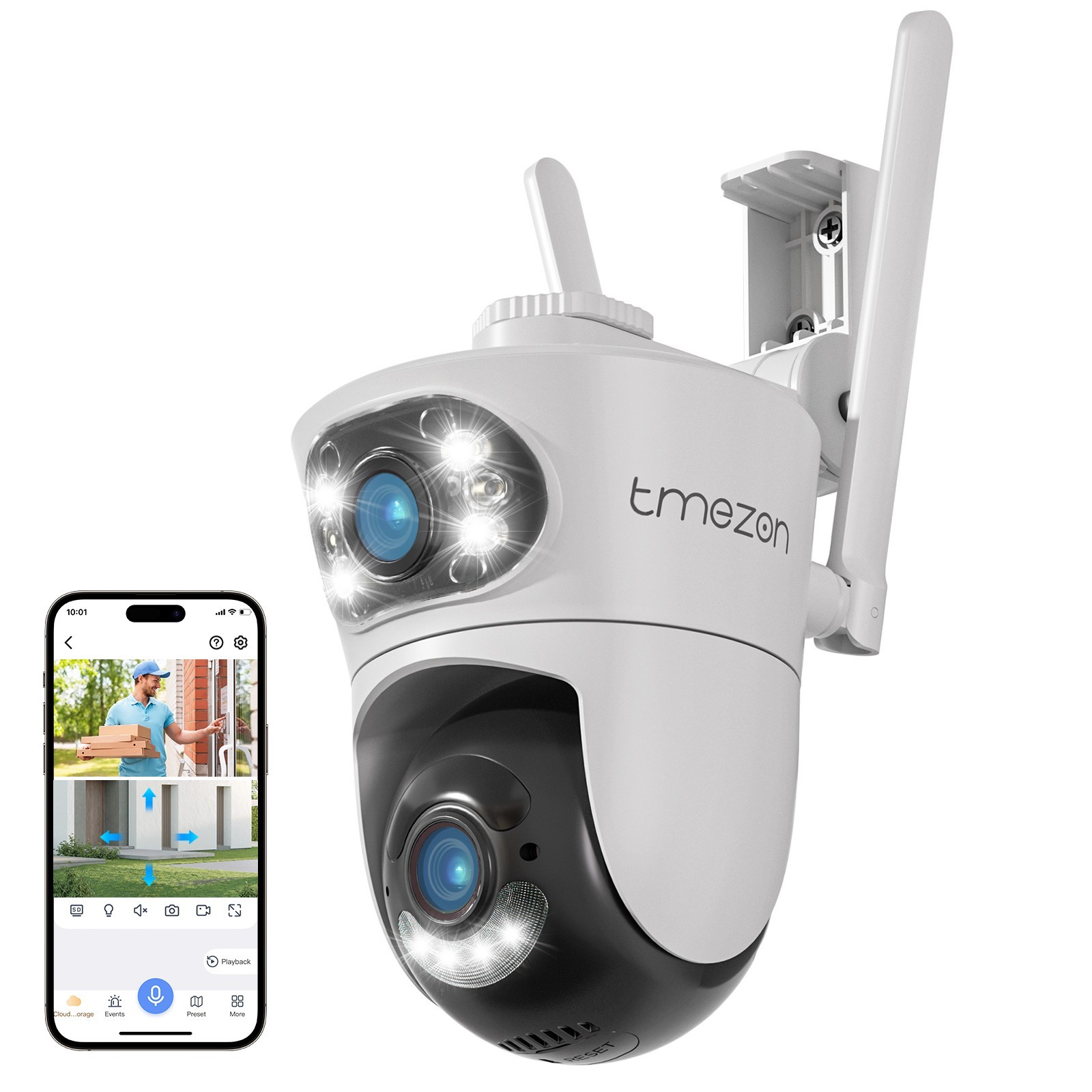 Wireless Outdoor Security Camera Dual Lens Zoom WiFi 360° PTZ IP66 Waterproof
