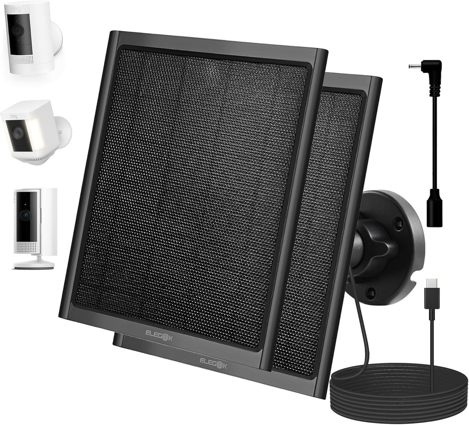 8W Solar Panel Charger USB-C For Battery Security Cameras IP65 Waterproof 2-Pack