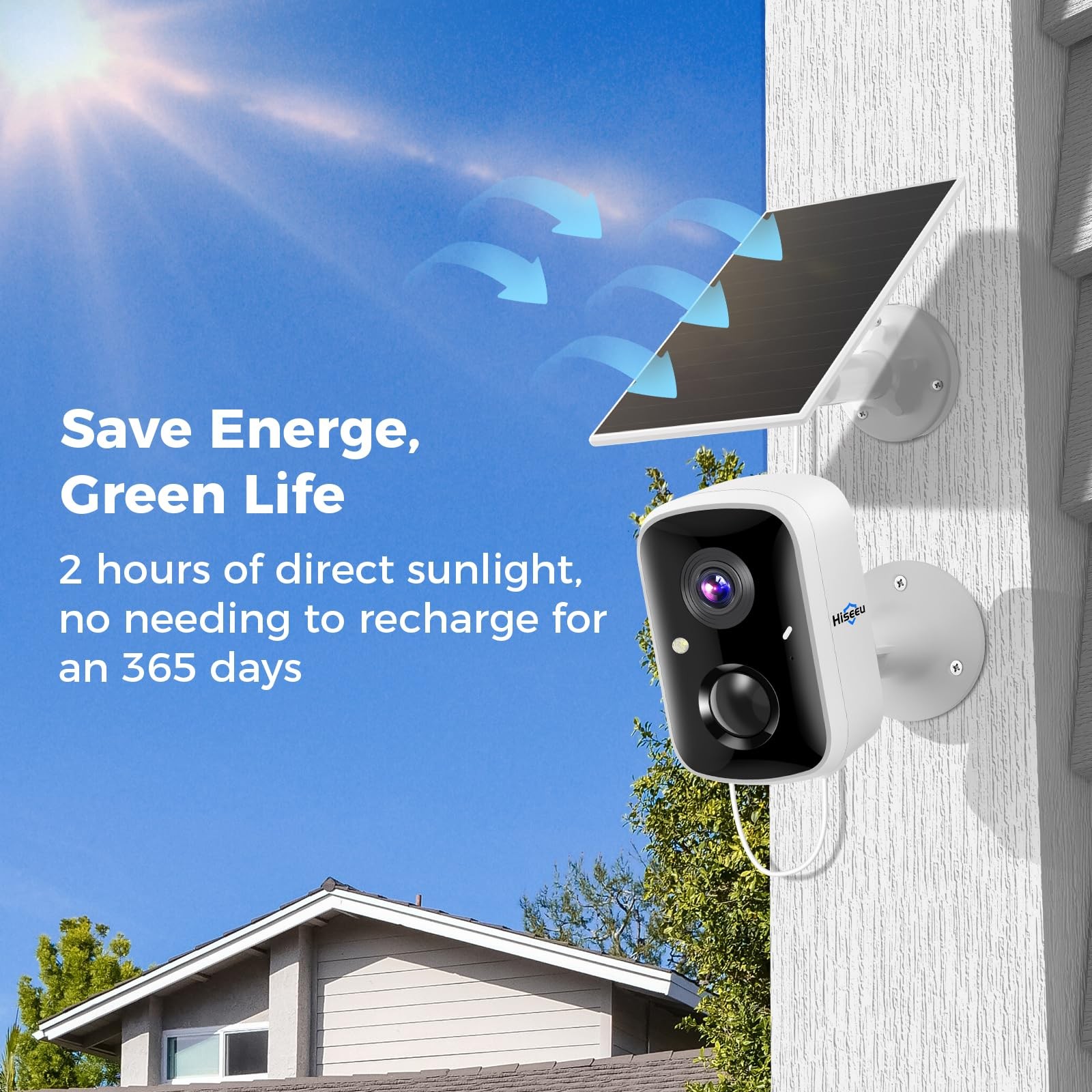 Hiseeu Solar Security Cameras Wireless Outdoor 2 Pack, Battery 2C90-White