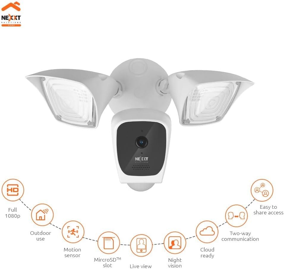NEXXT Smart Wi-Fi Floodlight Camera – Outdoor Security, 2500 Lumens, 2K 150°…