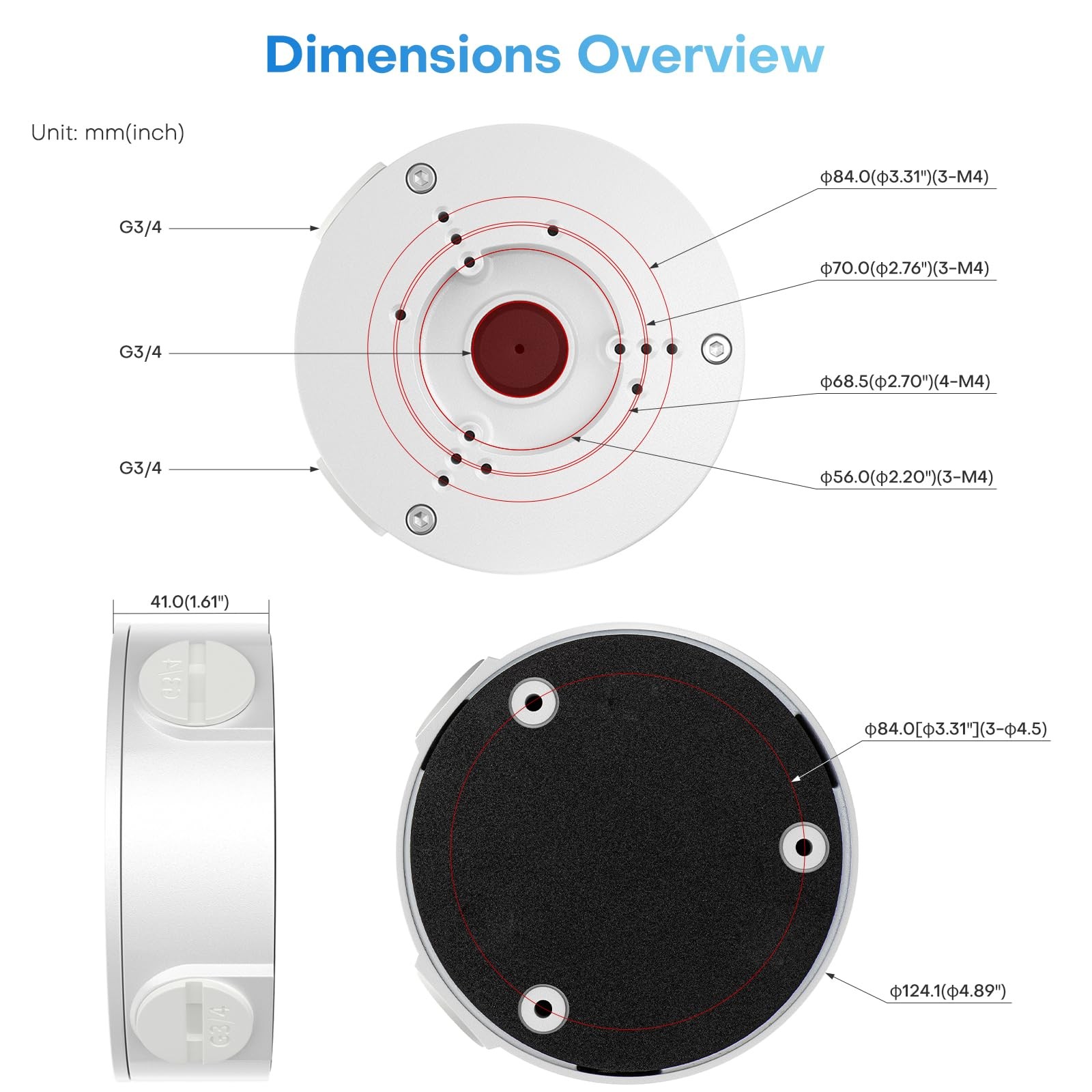 PFA130E Security Camera Junction Box Wall Ceiling Mount IP66 Waterproof