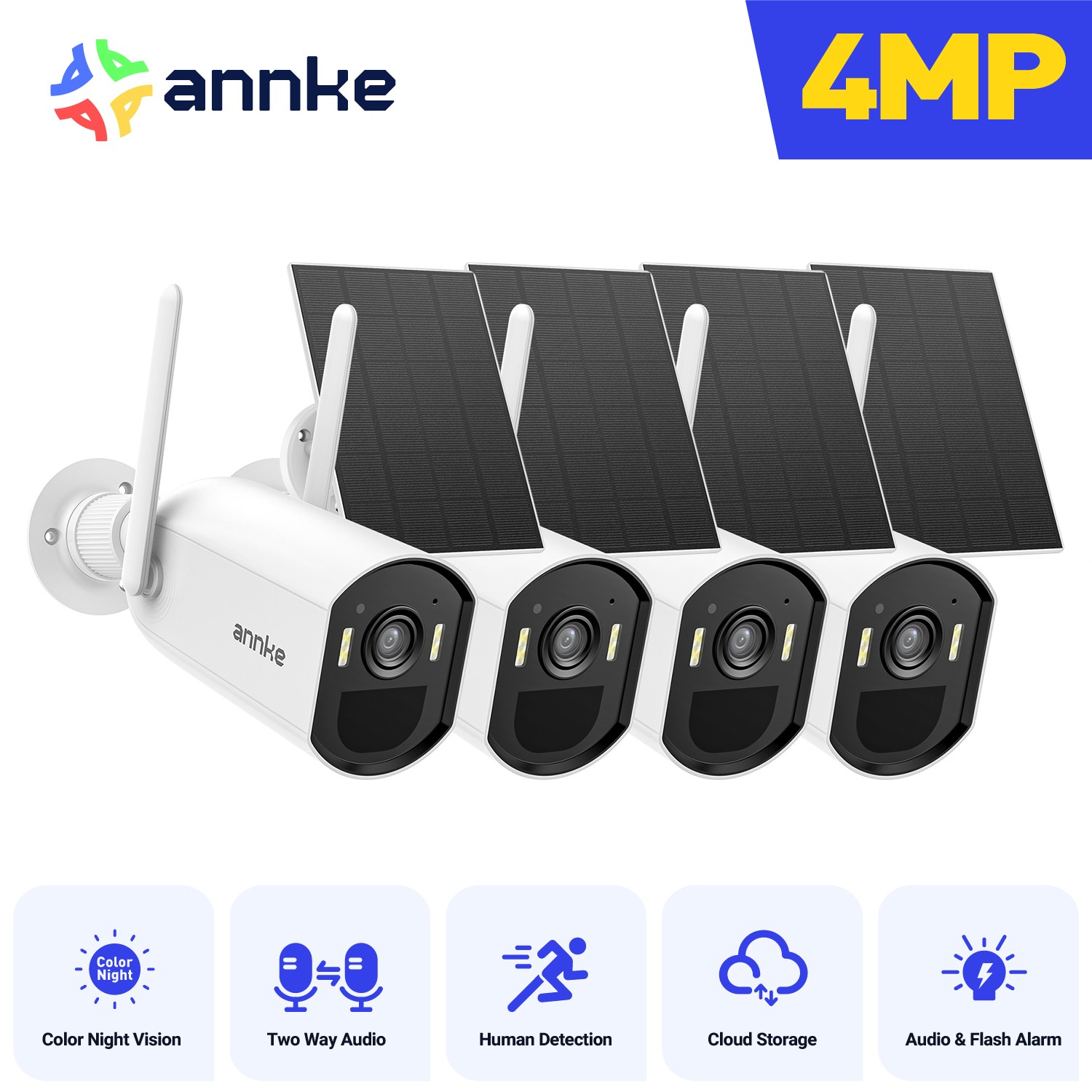 ANNKE 4MP Color Wireless WiFi Security Camera Solar Battery Powered 2 Way Audio