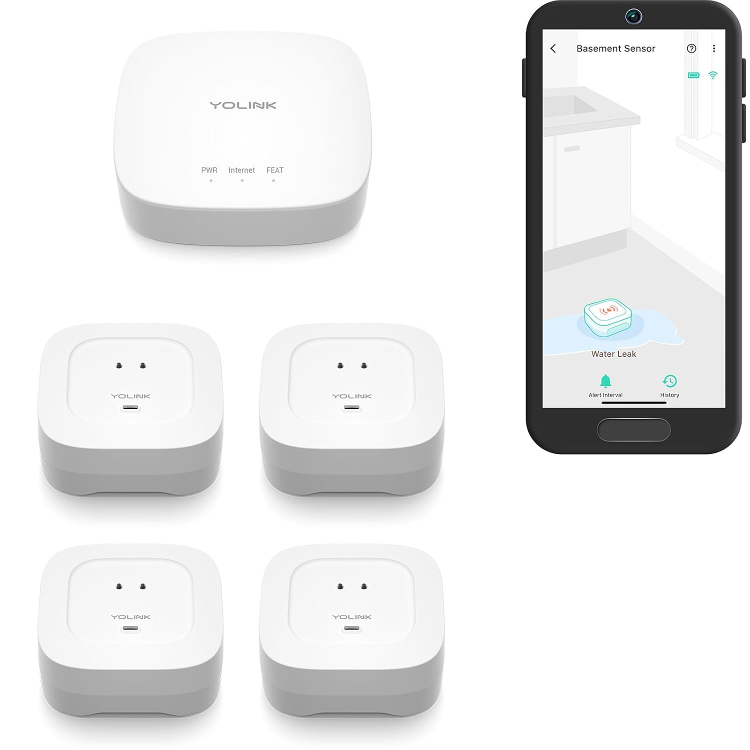 Smart Water Leak Detection Kit with Siren, Sensors, App Alerts & Alexa Compatibl