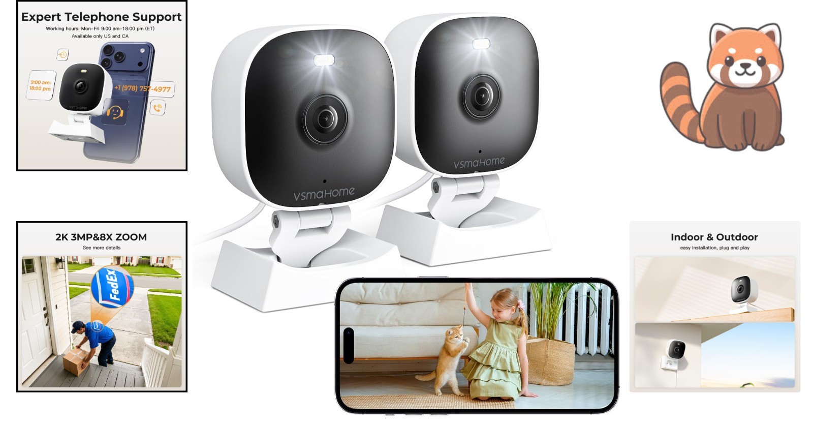 Home Security Cameras with 2K Resolution, Motion Alerts & 128G Support, 2-Pack