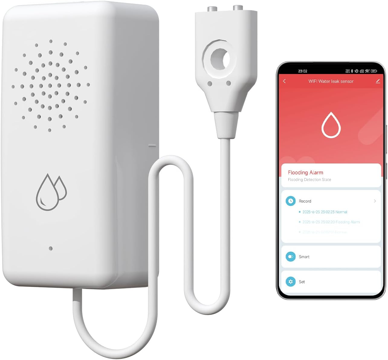 BSEED Wifi Water Leak Detector, Smart Water Sensor with Cable, 85Db Audio/App/Sm