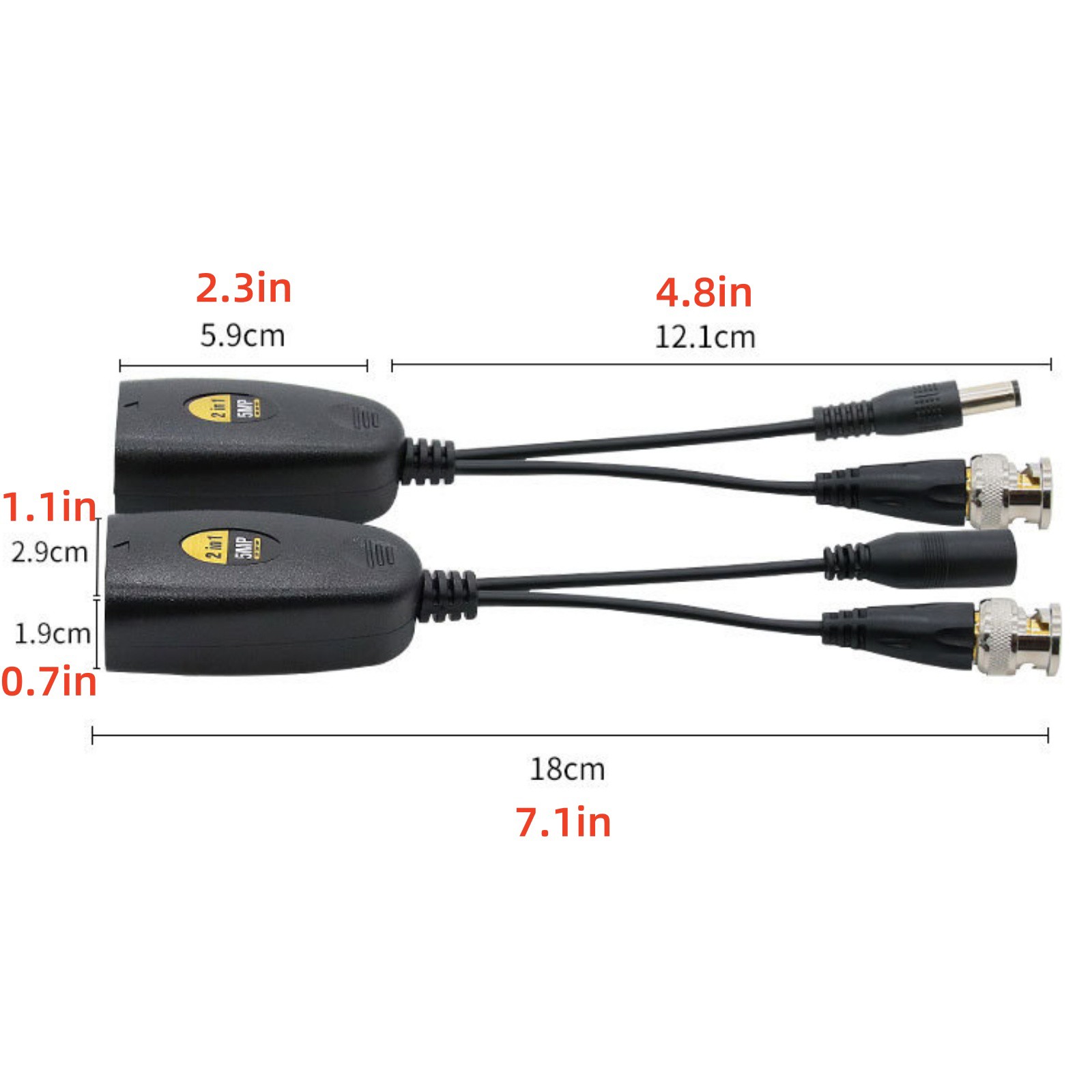 1 Pair Thunder-Proof Level 3 BNC To POE Adapter Balun Connector For Surveillance
