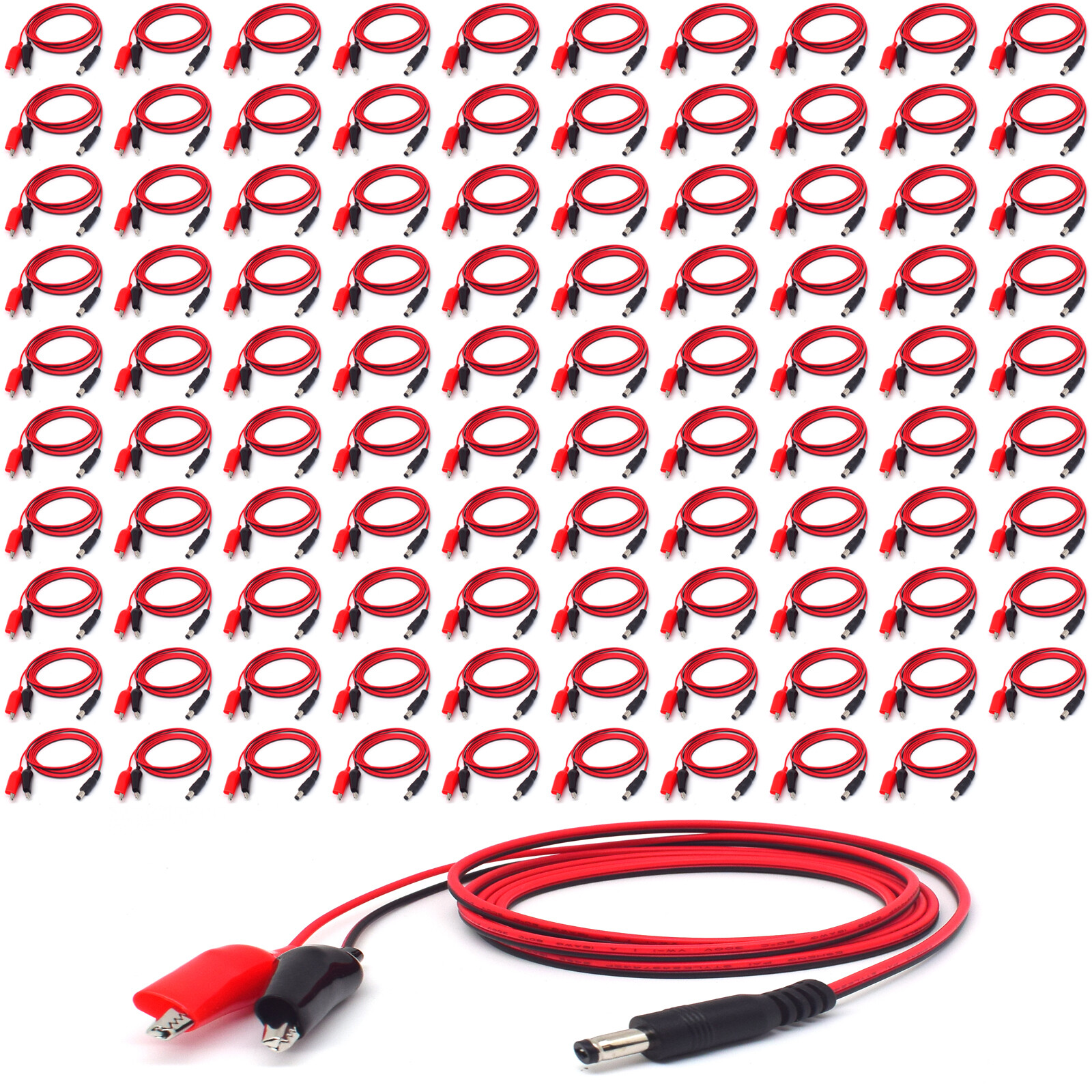 100sets 5.5×2.1mm 2.1 DC Male to 45mm Dual Alligator Clip DC Power Cable 18AWG