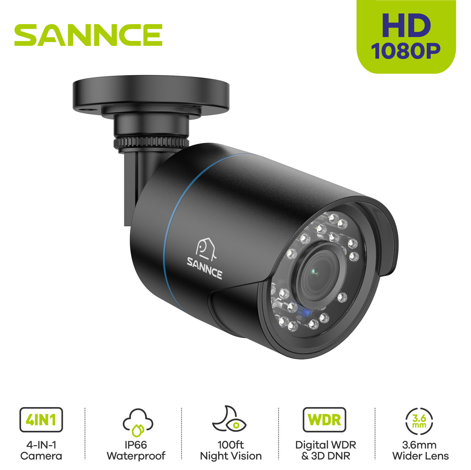 SANNCE 4IN1 1080P Video CCTV Camera Home Surveillance System EXIR Night Vision