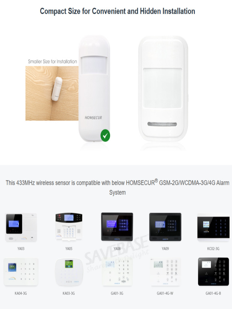 HOMSECUR Wireless PIR Motion Sensor For 433MHz Frequency Alarm System