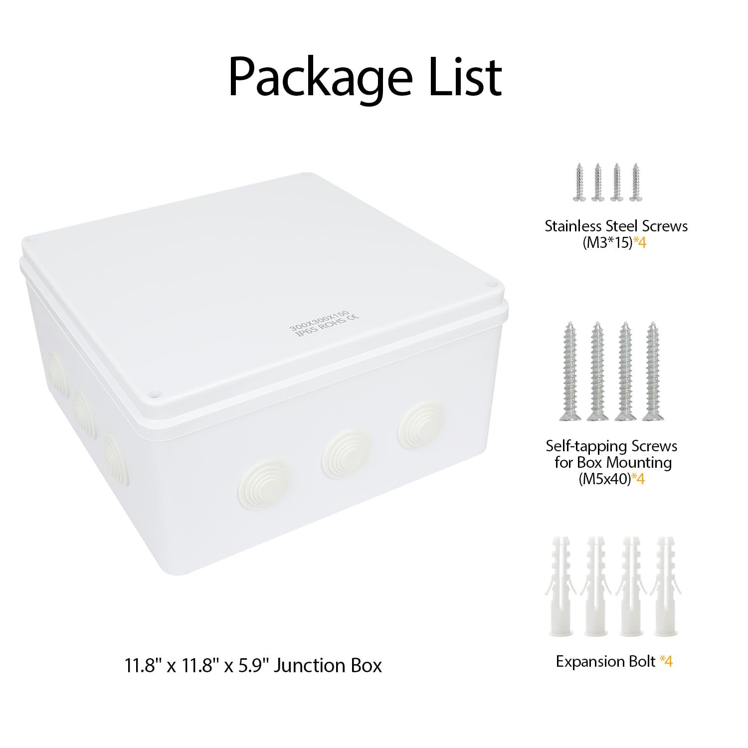 LeMotech Junction Box, ABS Plastic IP65 11.8″ x x 5.9″ (1pc), White