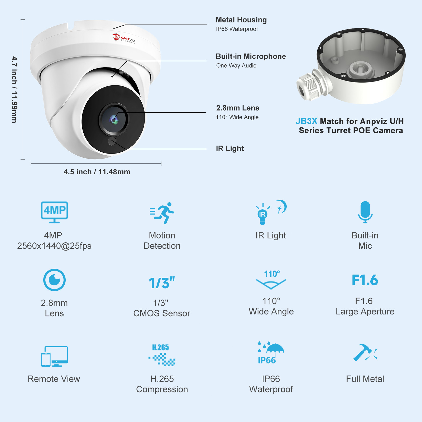 Anpviz 4MP PoE Turret Security Camera Outdoor Audio NDAA Compliant IPC-D3240W-S