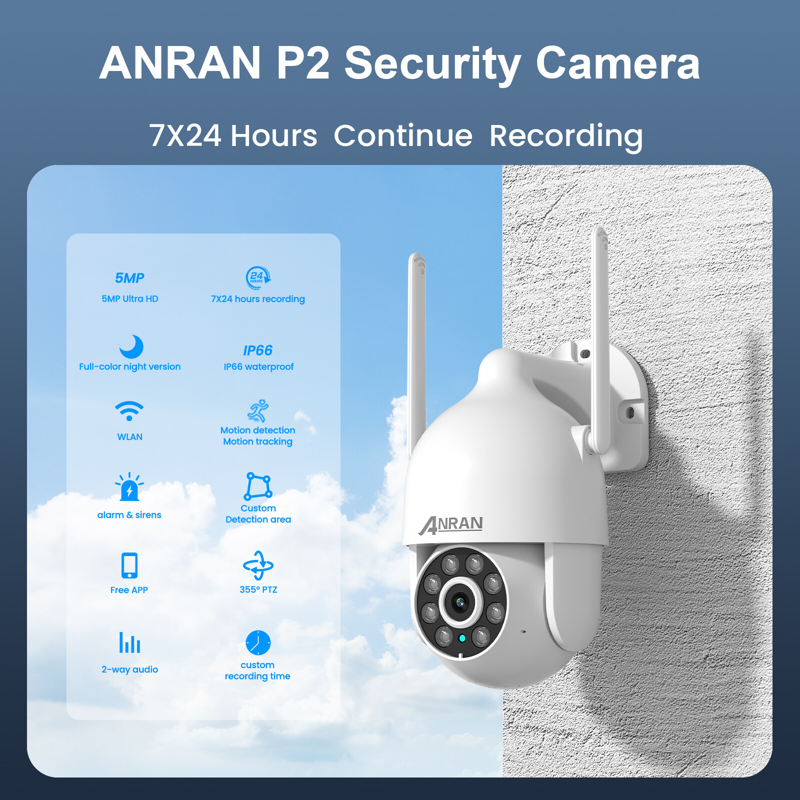 ANRAN Wireless 5MP HD Network Security CCTV IP Camera Night Vision WiFi Ourdoor