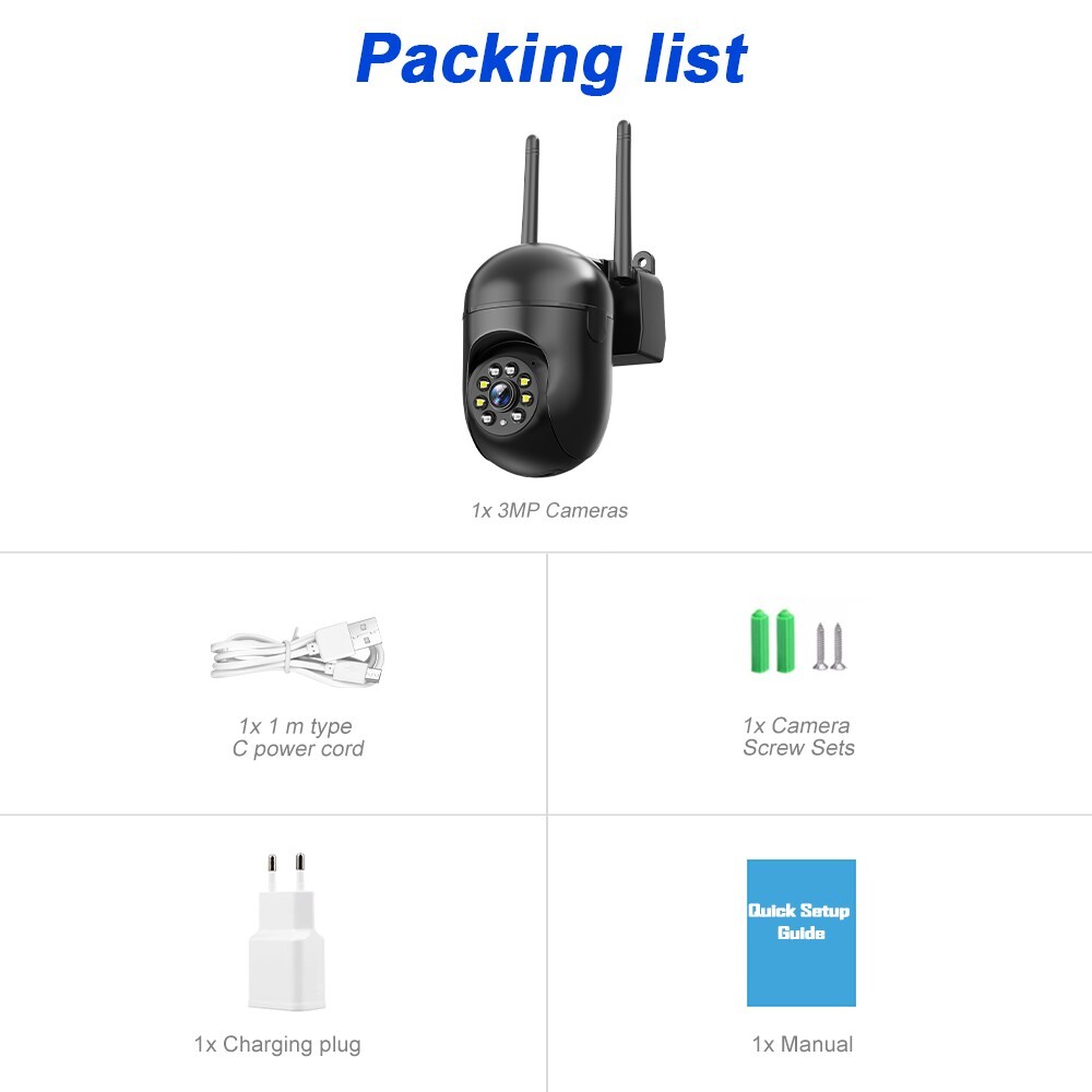 4PCS PTZ Wireless WIFI Security Camera 5MP Home System Color Night Vision Black