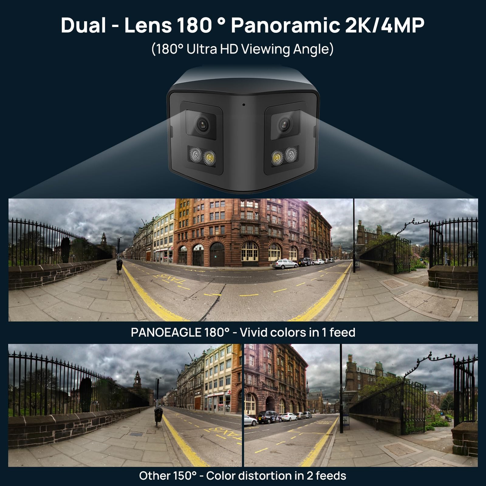 4MP Dual Lens PoE IP Security Camera Outdoor with 180° Panoramic Wide Angle,S…