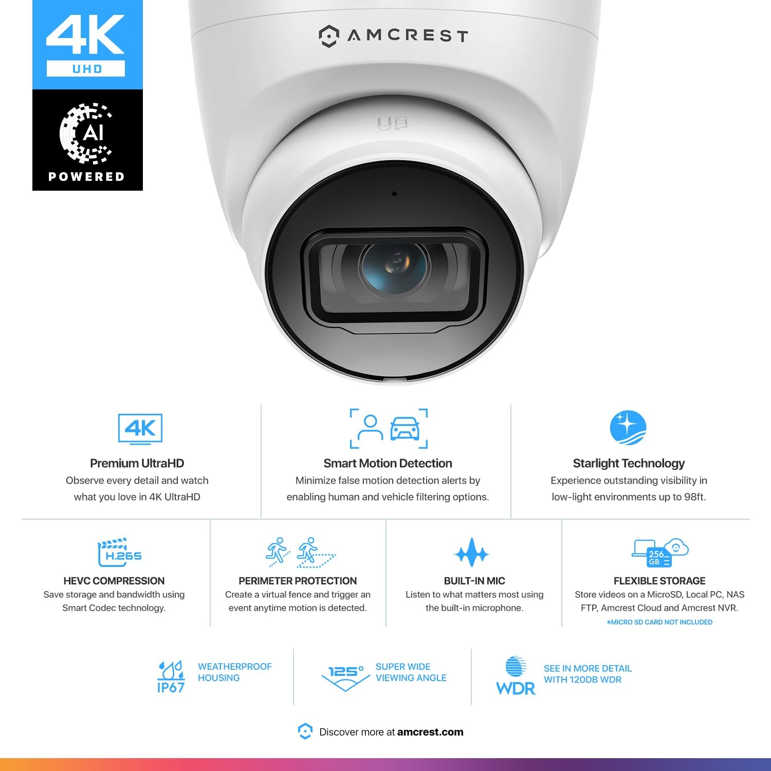Ultrahd 4k 8mp Outdoor Security Ip Turret Poe Camera 3840×2160 98ft Nightvisio