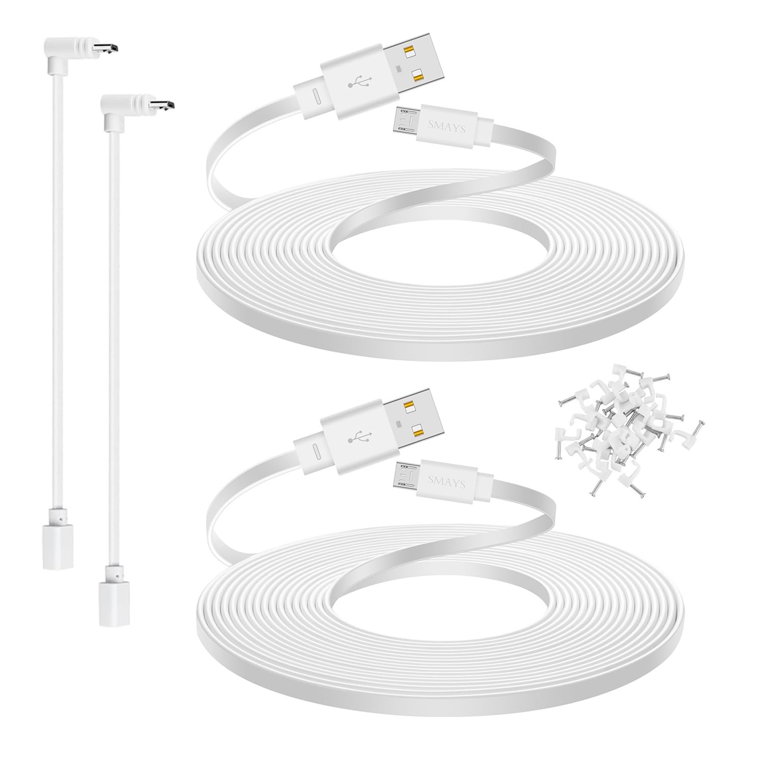 Smays 2-Pack 25 ft Micro USB Extension Cable Compatible with 25 Feet, White