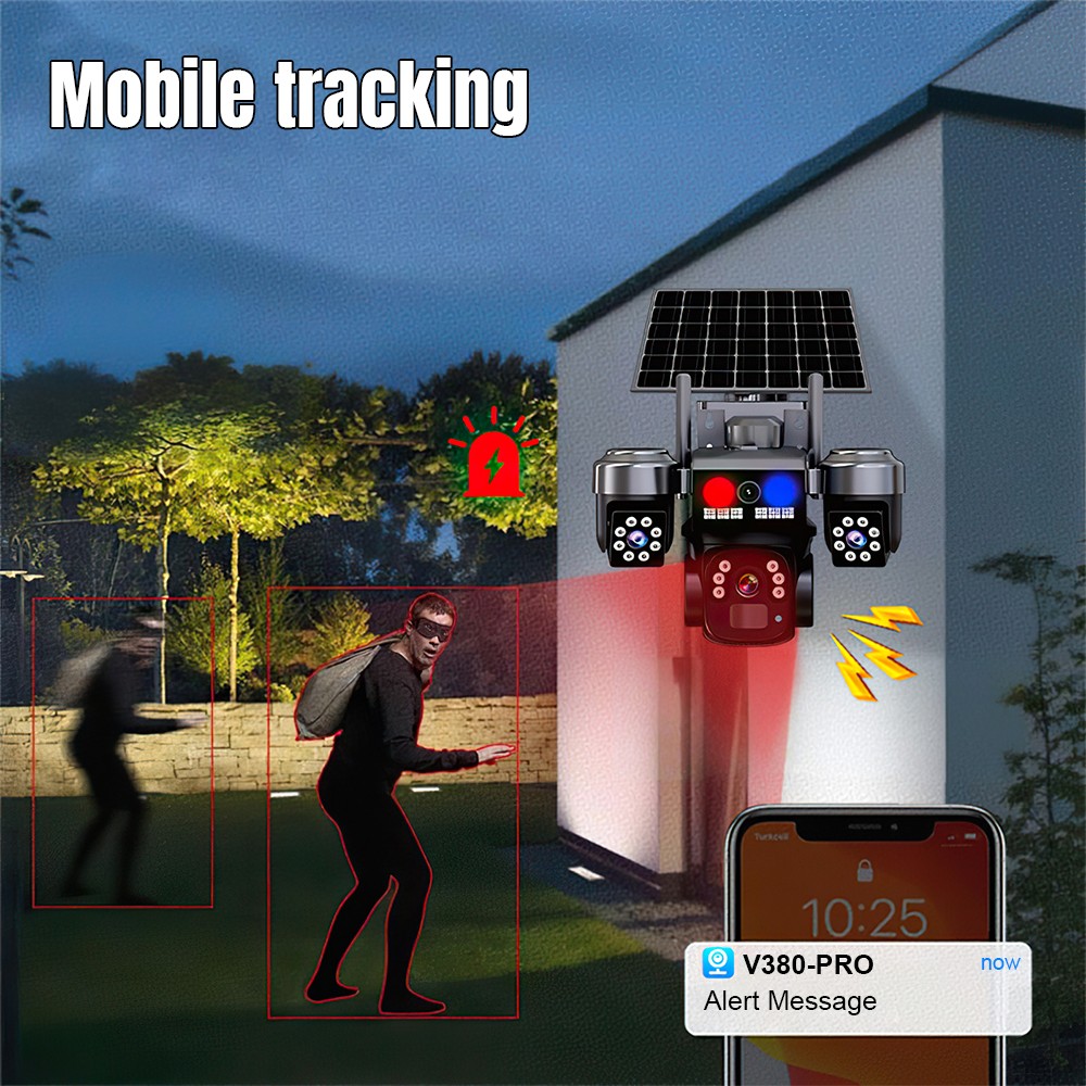 9MP WiFi Solar Security Camera 360° 4K Wireless 3Lens-PTZ Surveillance Camera