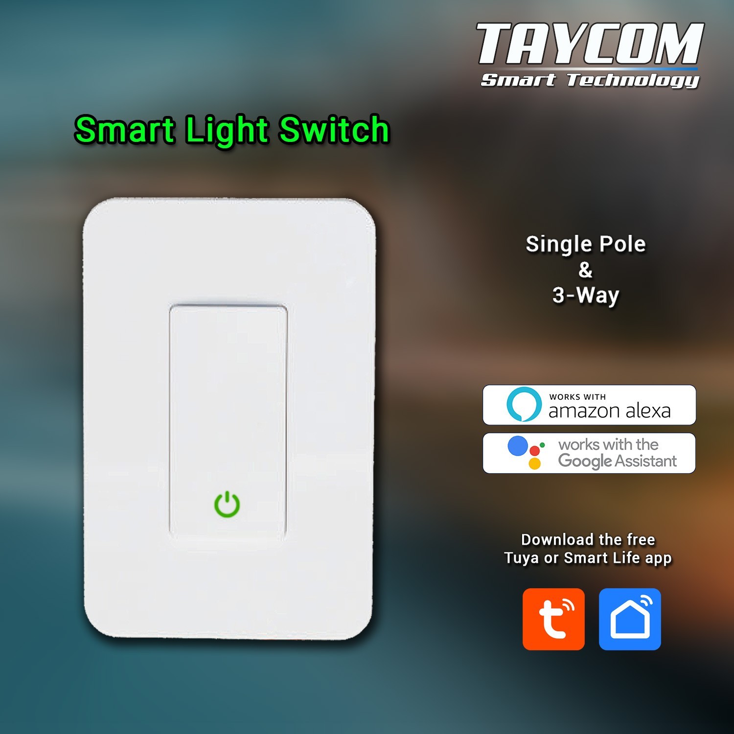Smart Wall Light Switch 3-Way + Single Pole, 2.4GHz WiFi, Alexa/Google