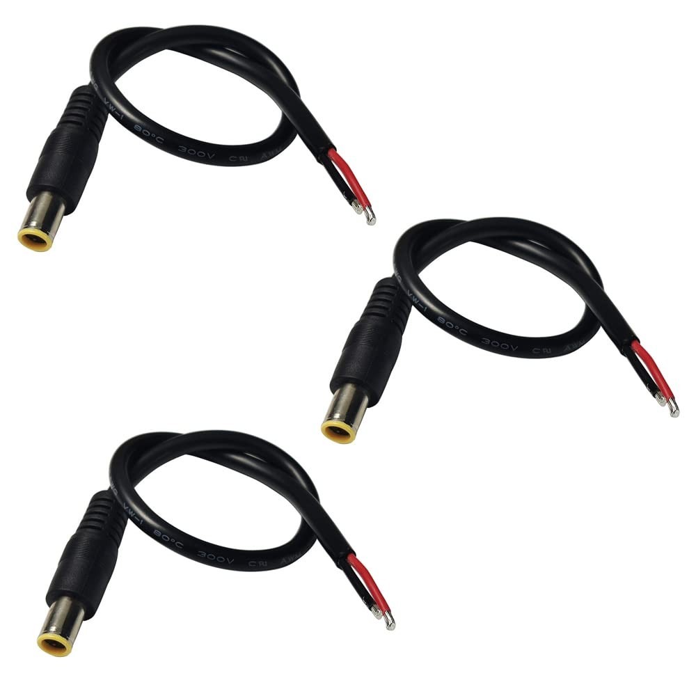 3PCS DC7909 Dc8Mm Power Cable, 12V 24V DC 8Mm Male Plug to Bare Wire Open End Po
