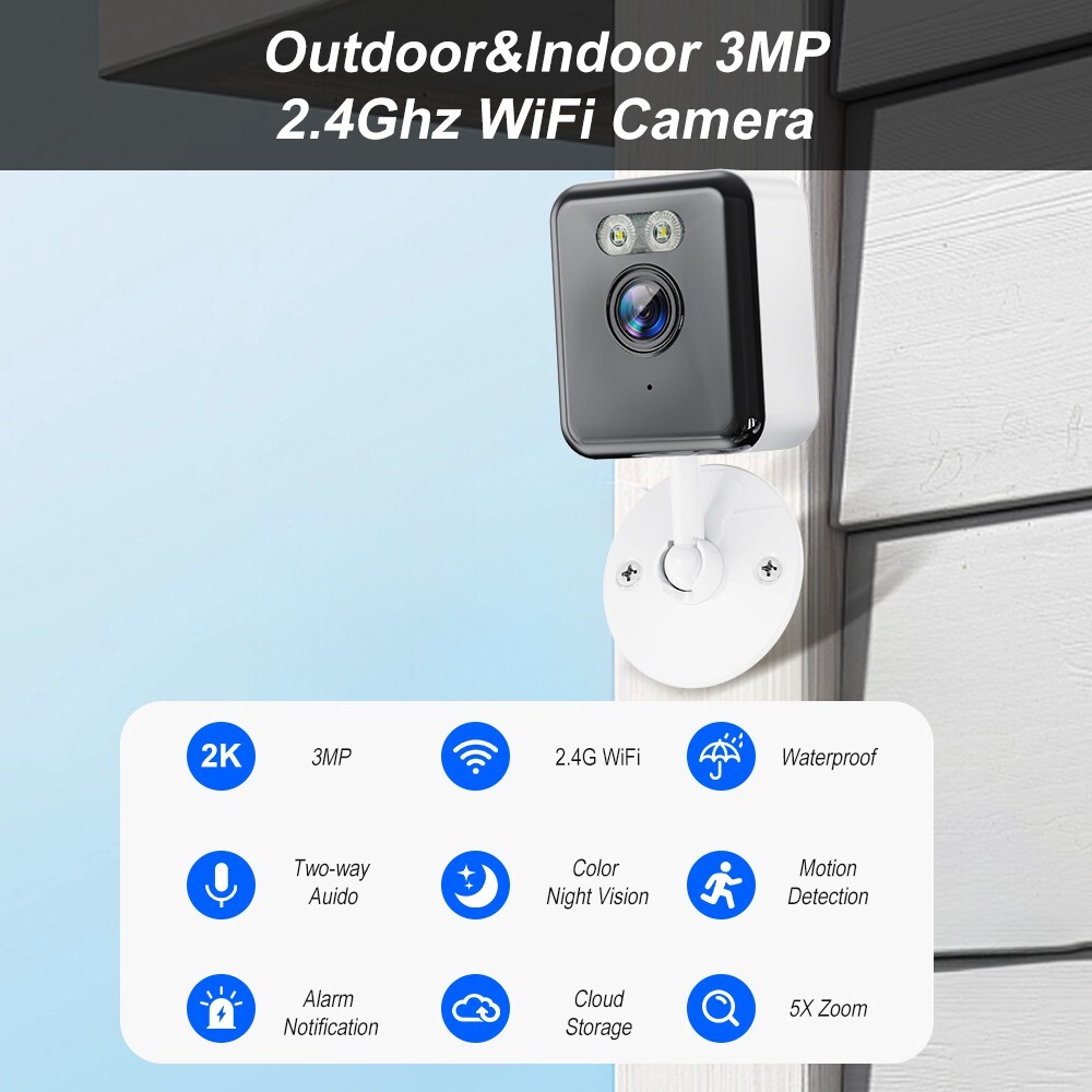 Security WiFi Camera 3MP Color Night Vision 2-Way Audio Home Indoor Surveillance