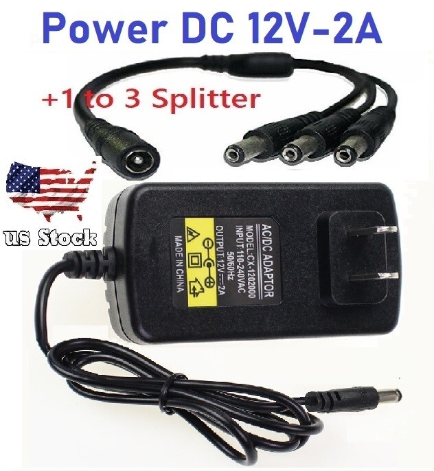 12V 2A AC / DC Power Supply Adapter for 100V-240V 50/60Hz Adapter+1to3 Splitter