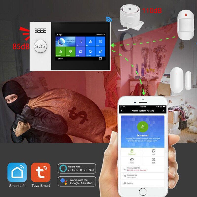TUYA WiFi+4G Kits Home Burglar Security Alarm System w/Touch Keypad PIR DOOR