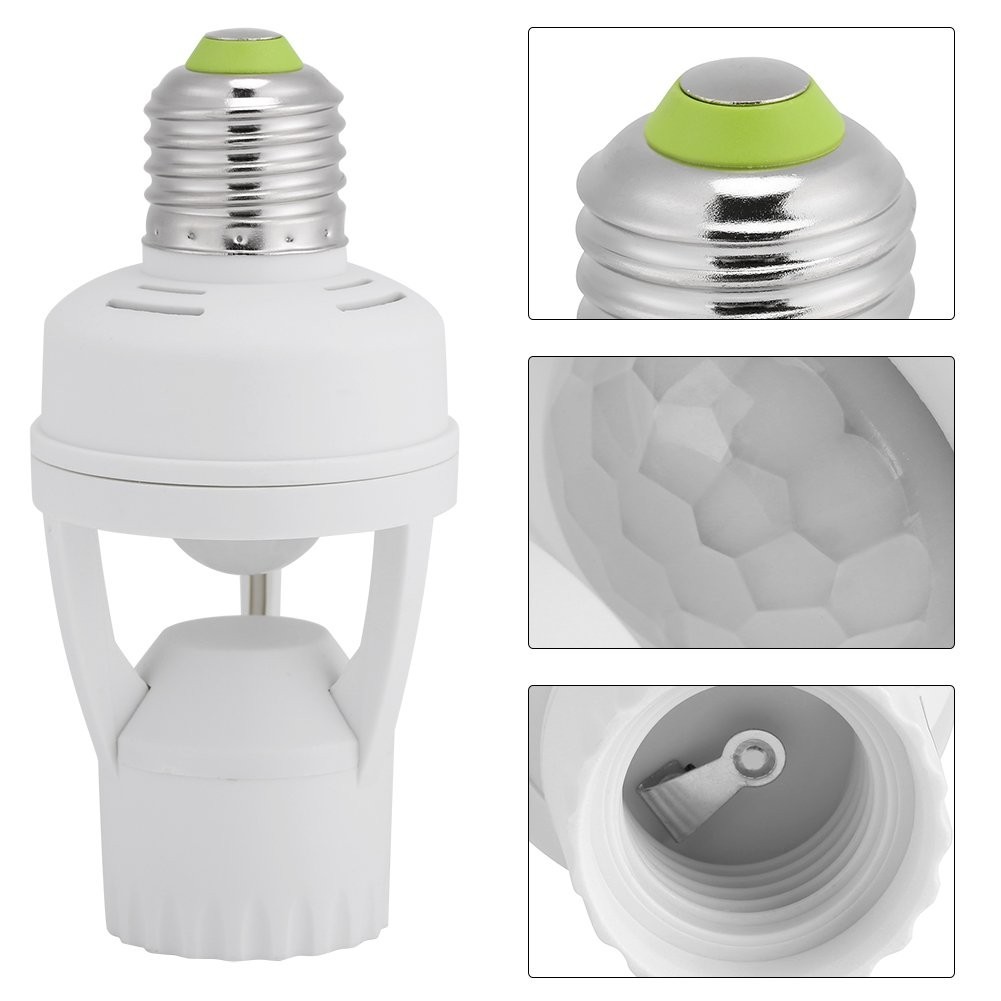 PIR Motion Sensor Light Socket E27 Bulb Holder, 360° Detection for Home Use