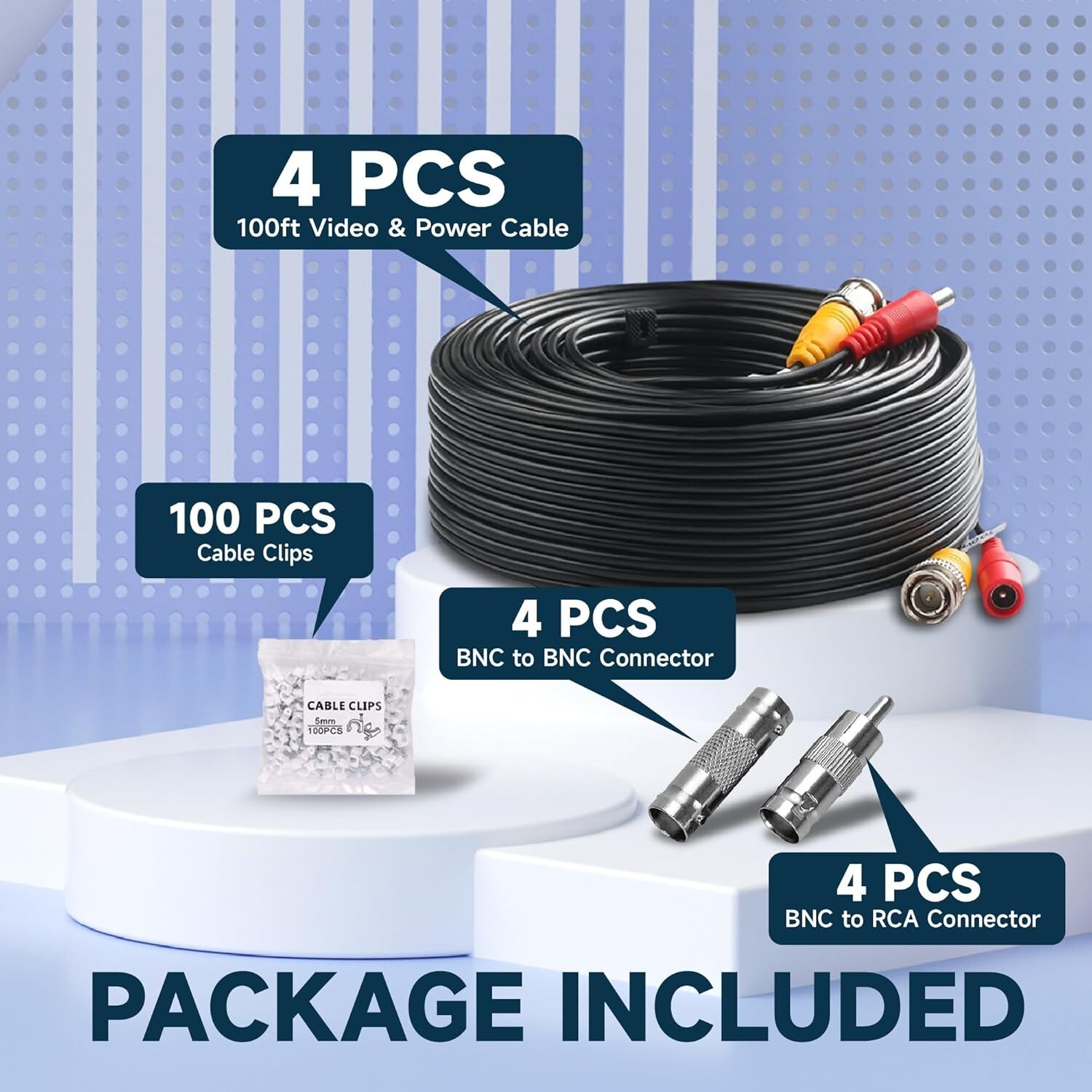 4 X 100Ft Video&Power Cable for Night Owl HD CCTV Security Camera Wire Cord.