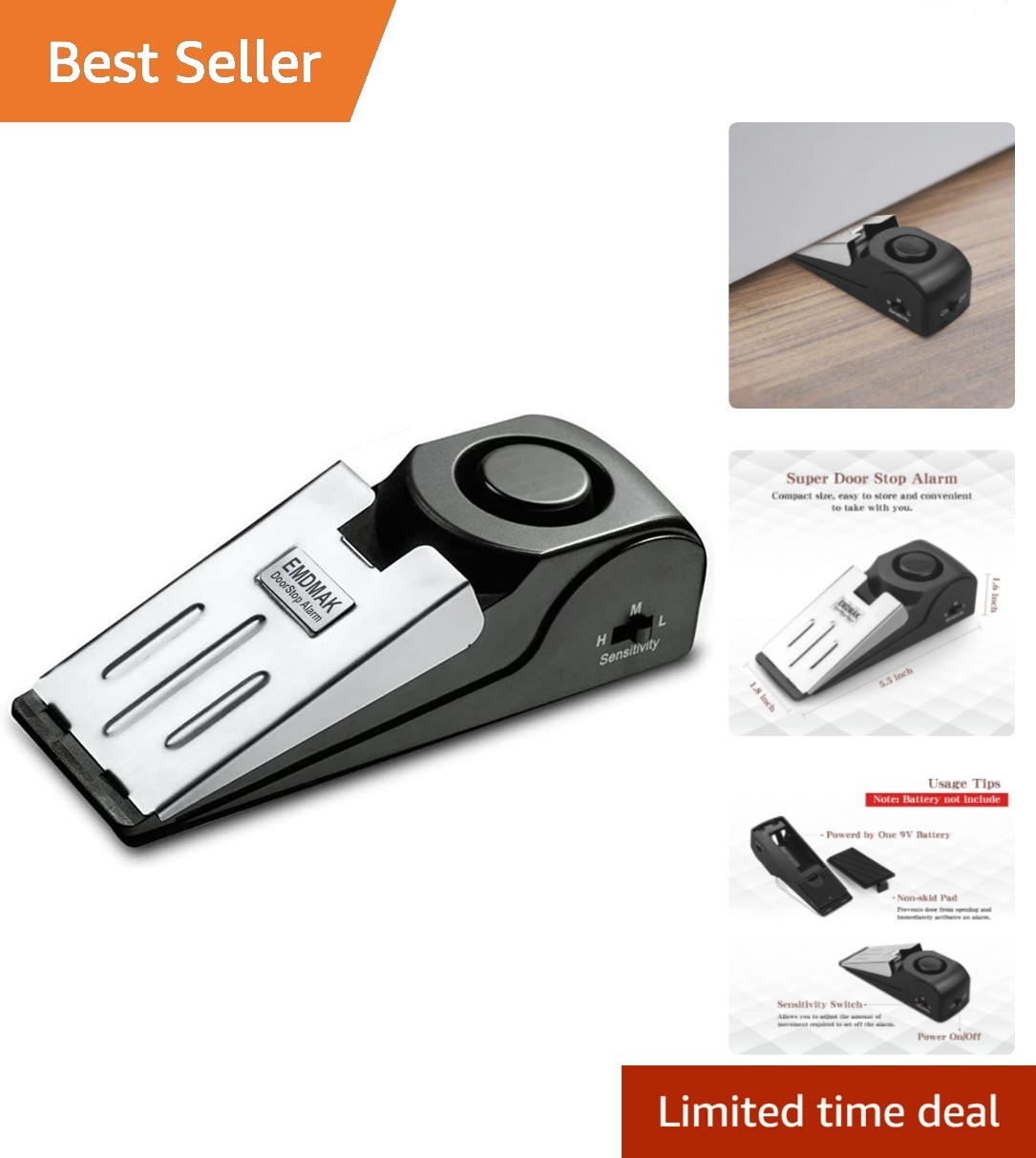 Easy-Use Door Stop Alarm with Loud 120DB Siren – Perfect for On-the-Go Safety