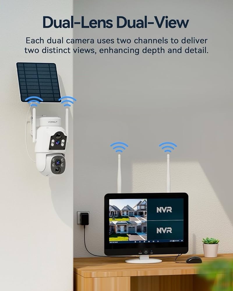 (8PX) Outdoor Wireless Cameras 2pcs 4MP Dual Lens Solar PTZ with 12” Monitor