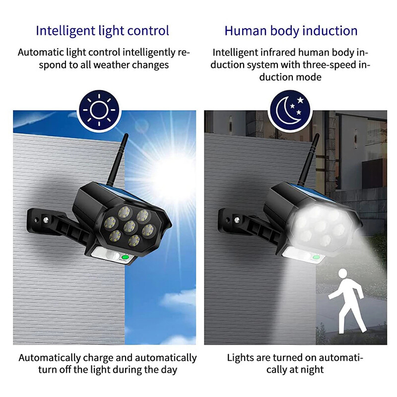 Solar LED Wall Light Motion Sensor Street Yard Outdoor Security Lamp Fake Camera