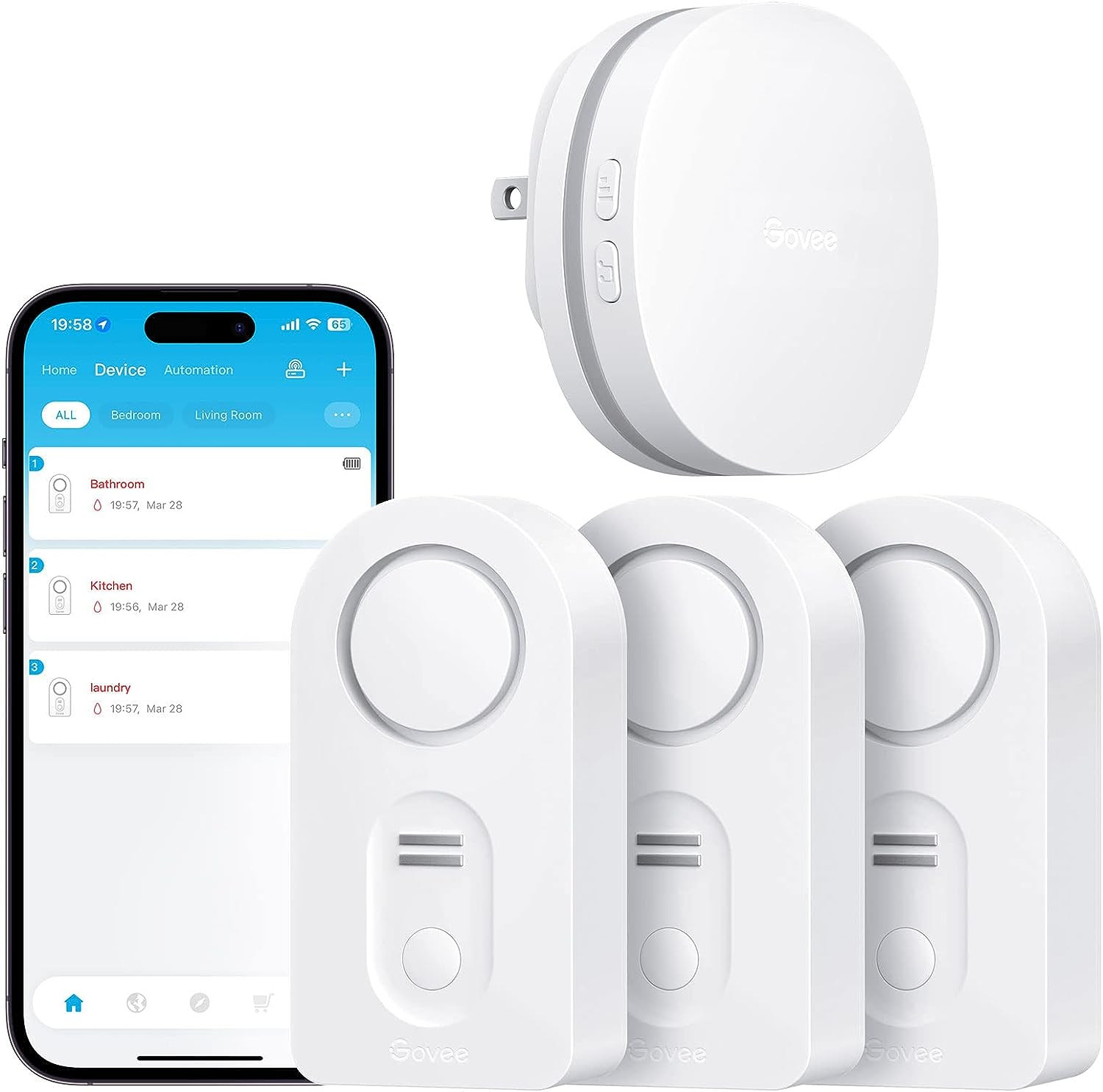 Wifi Water Sensor 3 Pack, Smart Water Leak Detector, 100Db Adjustable Alarm S…