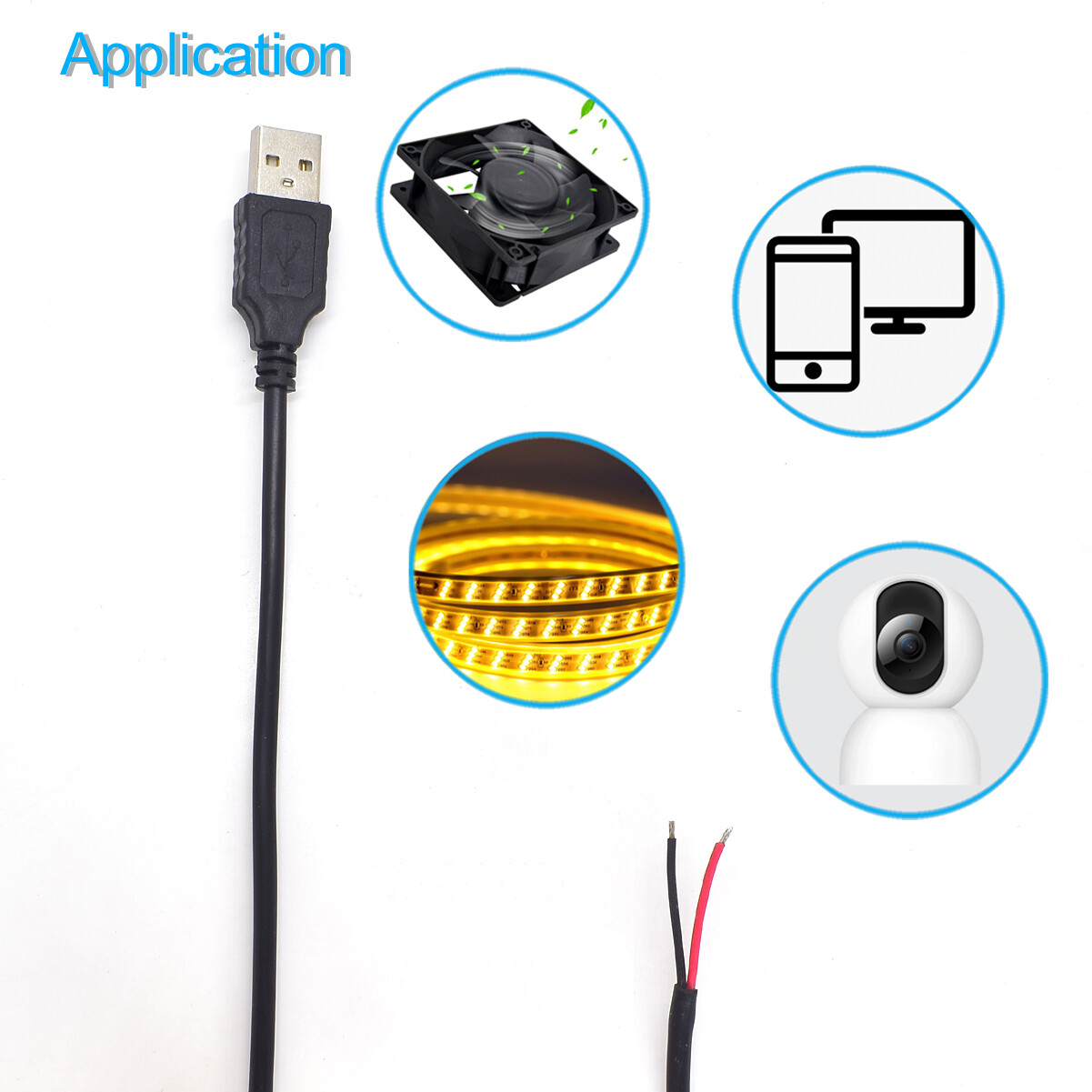 2pcs 3.3Ft 20AWG USB2.0 Male Plug 2pin Wire DIY USB Pigtail Cable 5A DC Power US