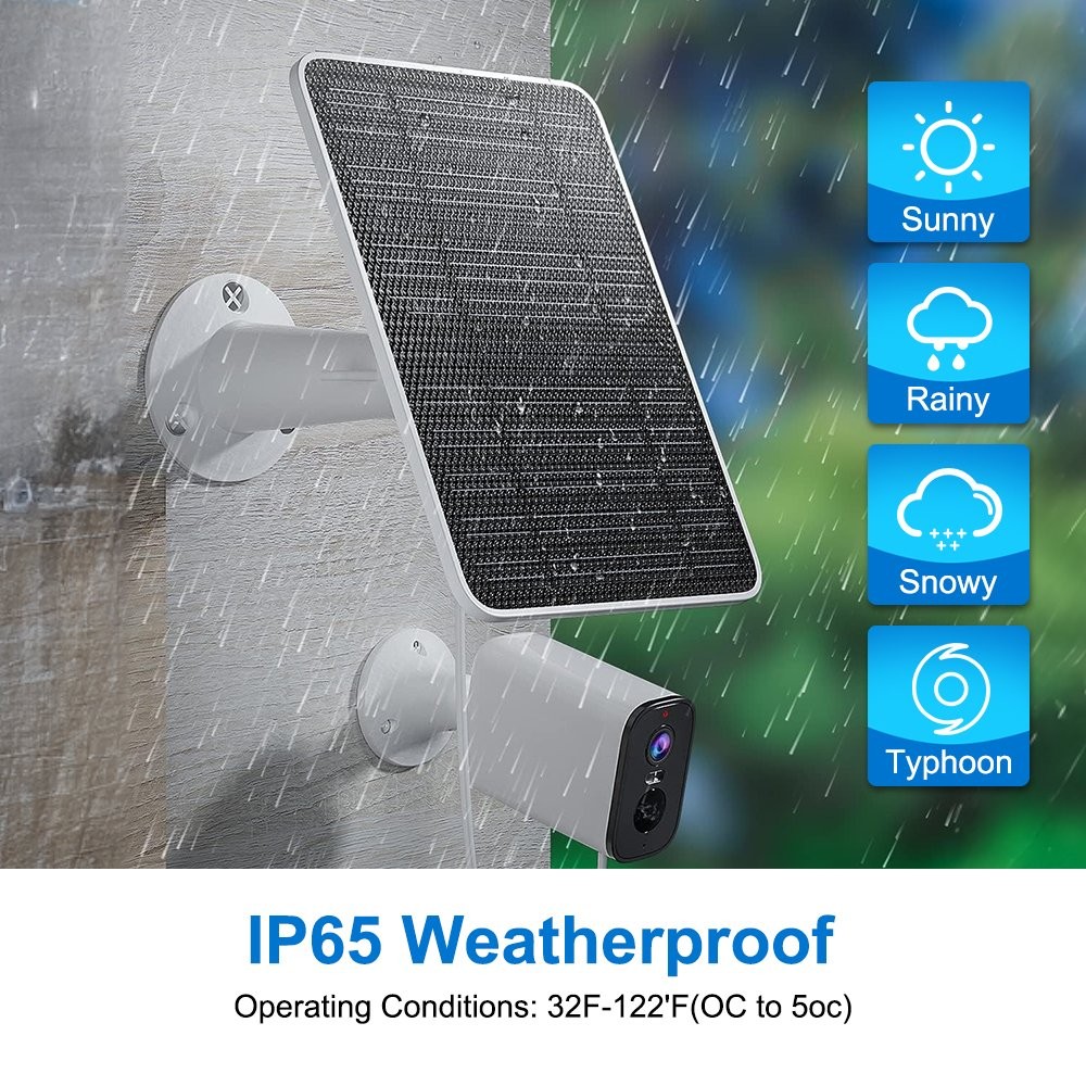 10W Waterproof Solar Panel for Micro USB & USB-C Port Security Camera 3m Cable