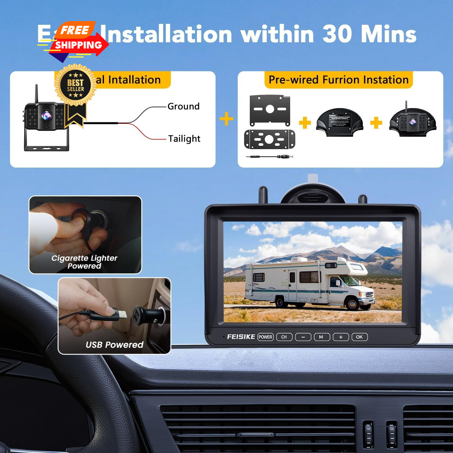 2 Wireless Backup Camera with 7″ 1080p Monitor, RV 7 in – Dual