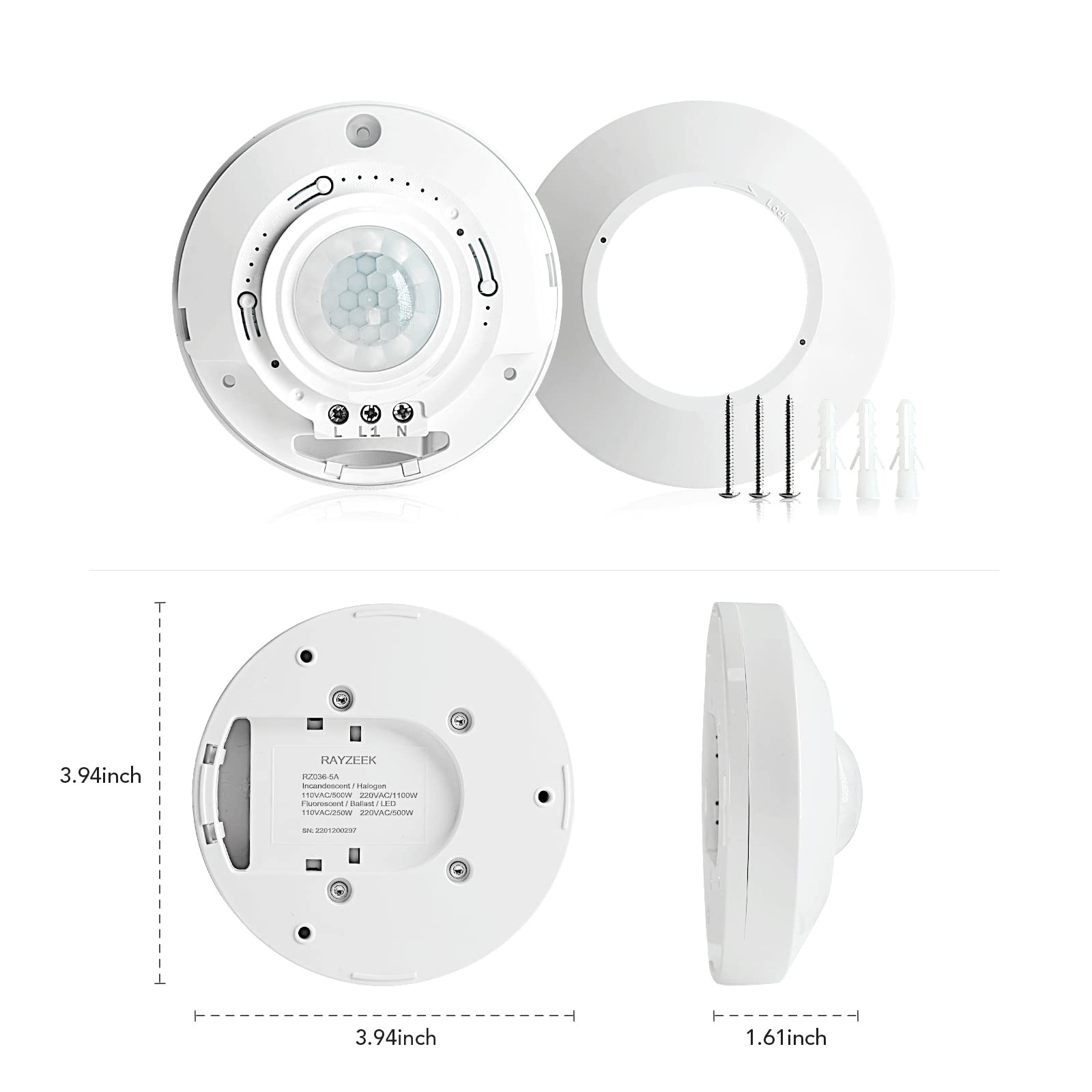 Ceiling Mount Motion Sensor,360 Motion Sensor,110V-265V,1100W,Occupancy Senso…