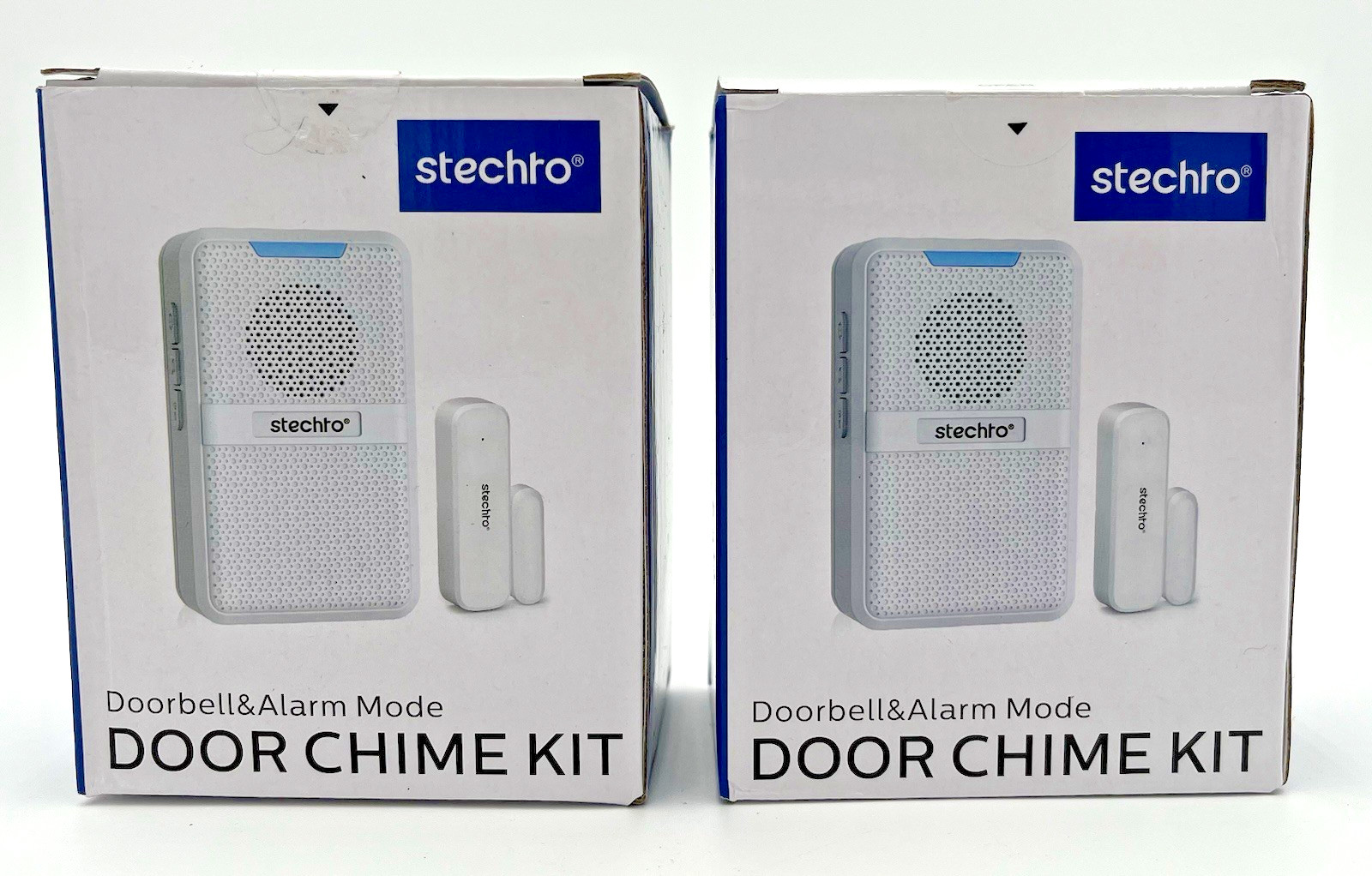 Lot of 2 – Stechro Wireless Door/Alarm Chimes – 600′ Range/62 Tones – White -NEW
