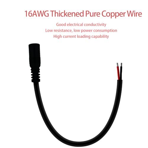 3pcs 0.8ft 5.5×2.5mm Single Female with Pigtail Bare Wire Open End 16AWG Powe…