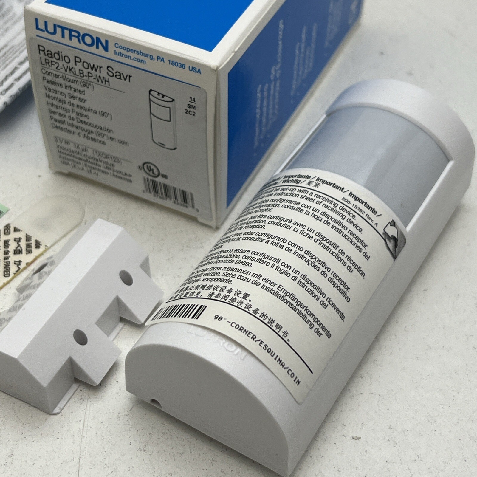 Lutron LRF2-VKLB-P-WH Corner Mount Infrared Wireless Occupancy Sensor 3V