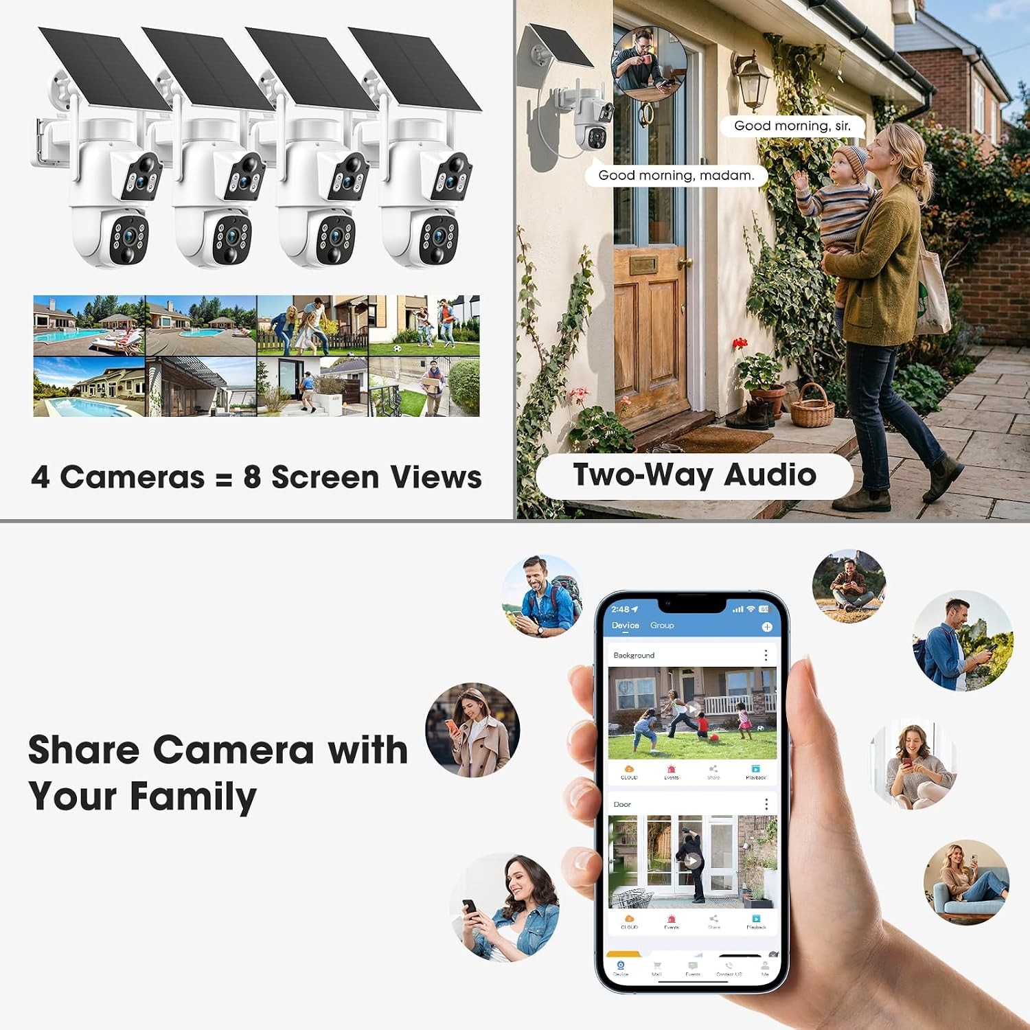 Solar Security Camera Wireless Outdoor 4MP Dual Lens Home Security Camera System