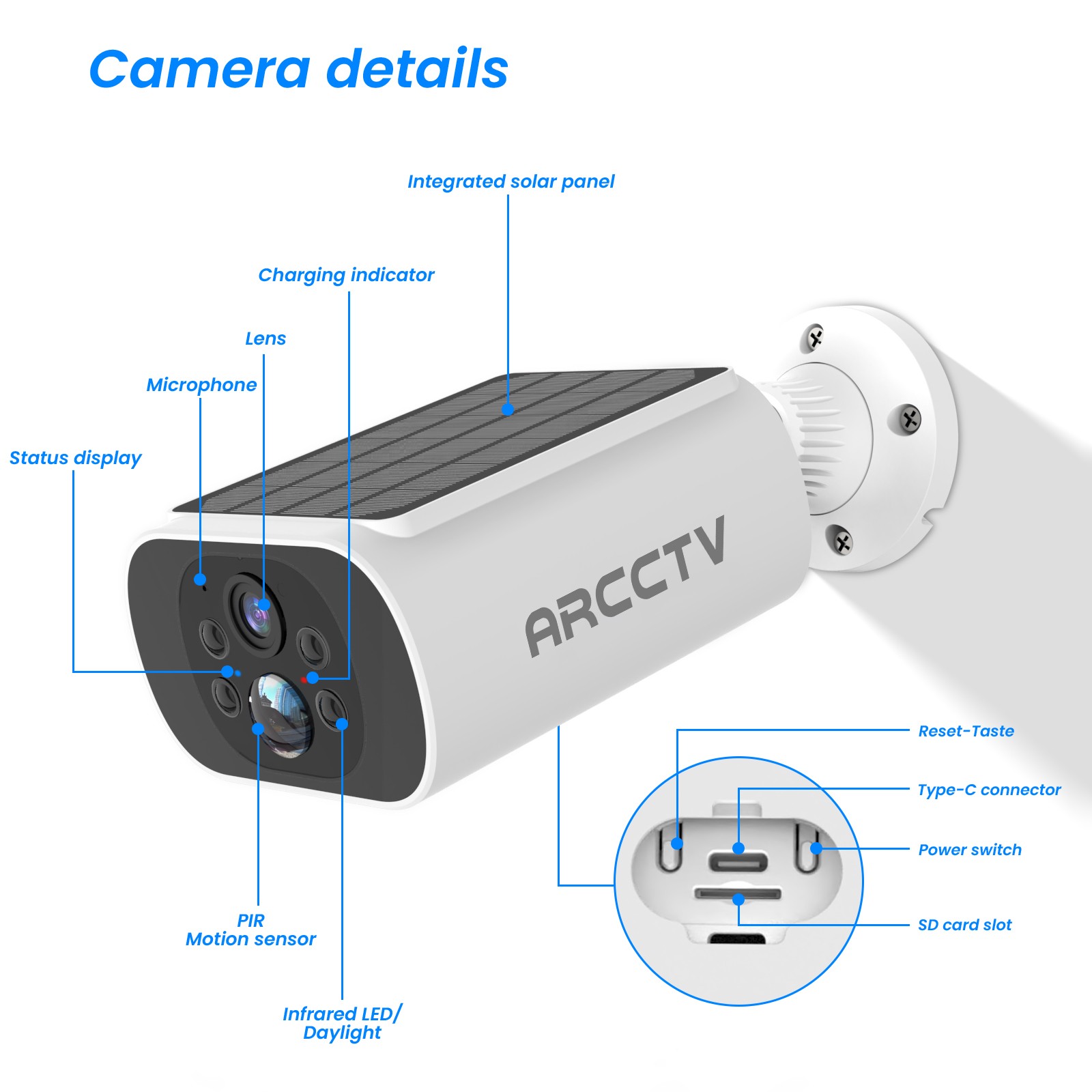ARCCTV 4MP Solar Security Camera,100% Wire-Free,Color Night Vision & Spotlight