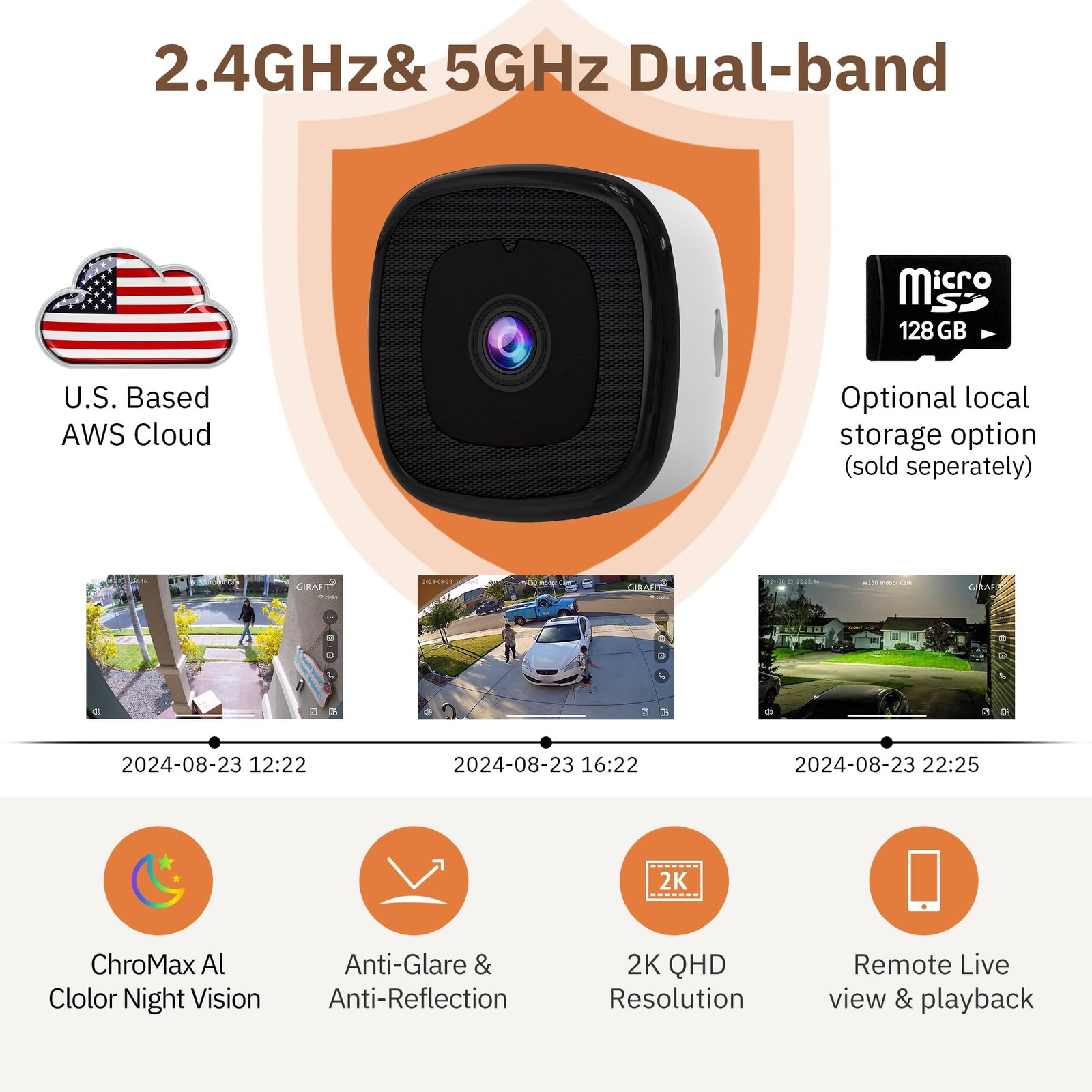 Girafit 3MP 2K Window Camera,2.4GHz & 5GHz WiFi Indoor Cameras for Home Security