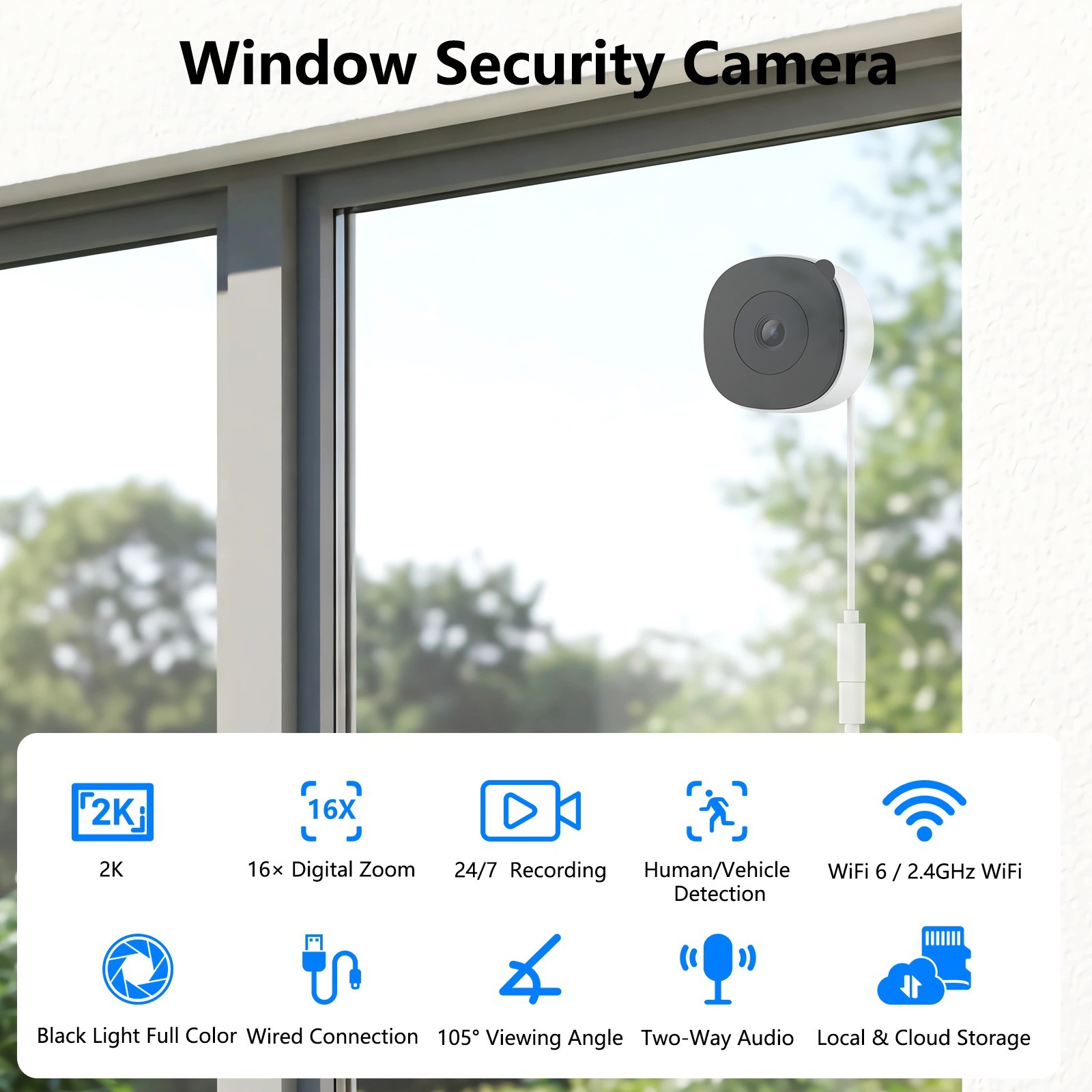 Wansview Window Camera – Replaces Outdoor Cam | 2.4/5G Wi-Fi | 2K Resolution
