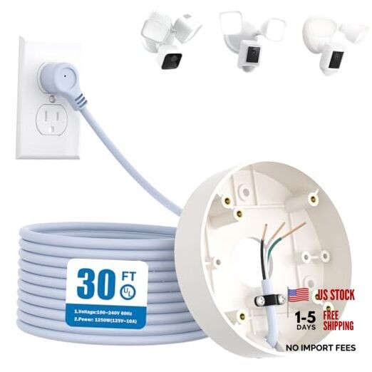 Plug-in Mount for Floodlight Cams with 30ft/9m Weatherproof Power 30.0 Feet