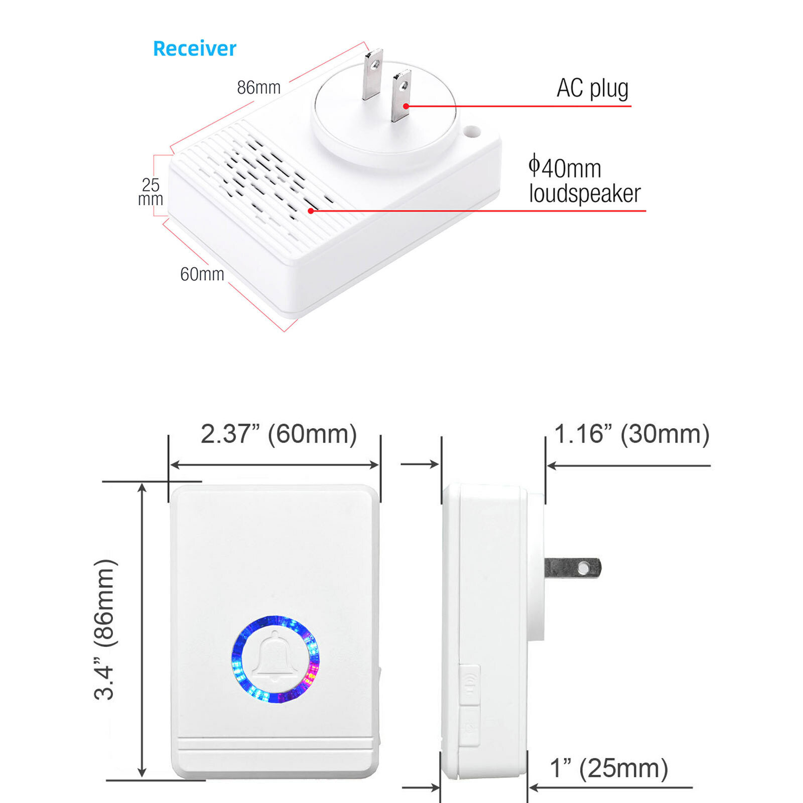 Door Open Sensor Chime 2 Magnetic Sensor Wireless Alarm 48 Chime 1300ft for Home