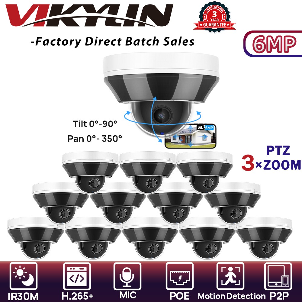 VIKYLIN 3×Optical Zoom IR Mini Dome 6MP PTZ IP CAMERA Wired POE MIC Outdoor Lot