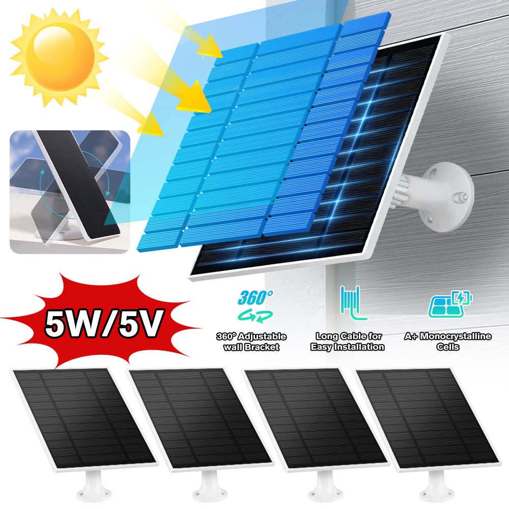 5W Solar Panel for Ring Camera Micro USB Type-C DC Port Outdoor Battery Charger