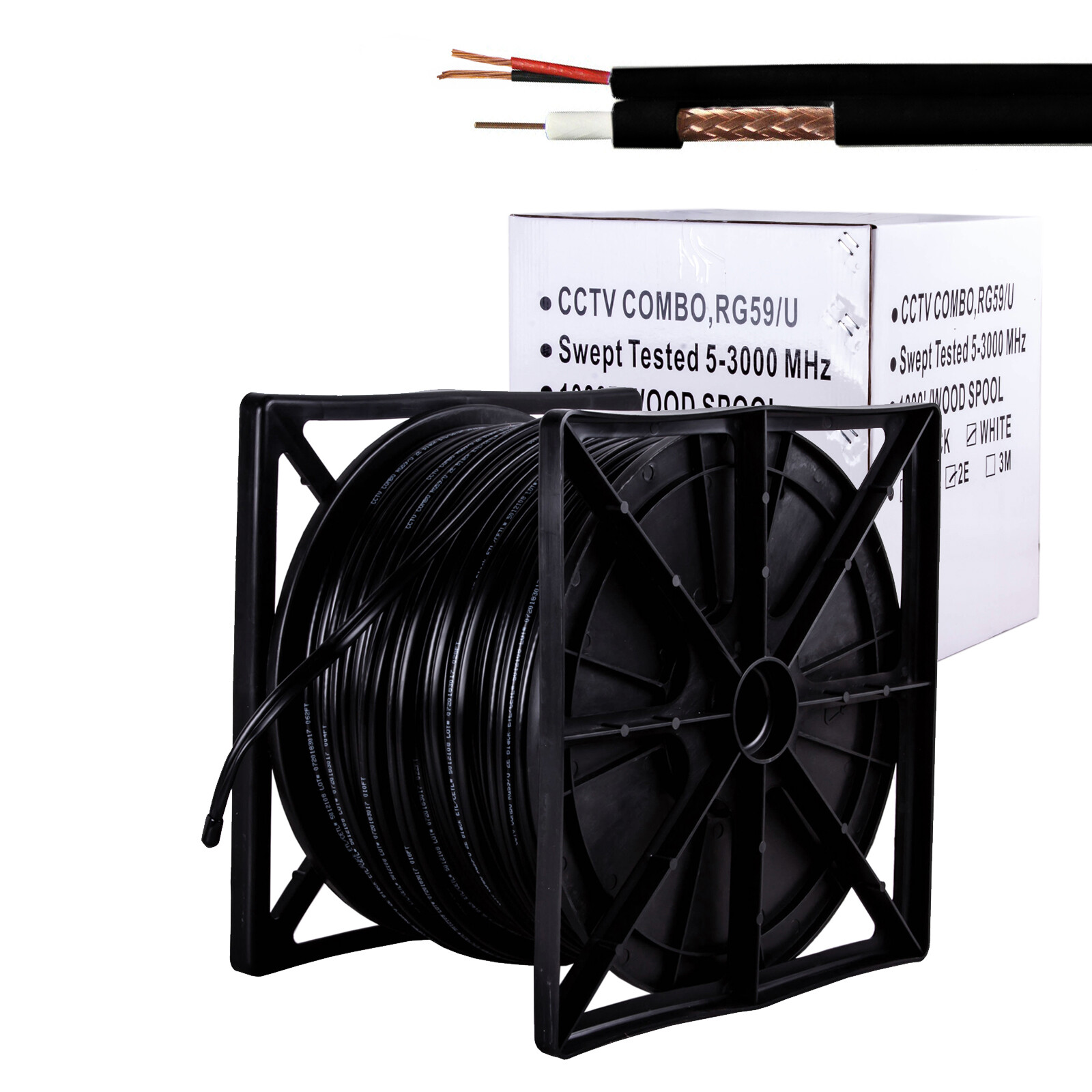 RG59 Cable 500ft Black Cable 20AWG 18/2 CCTV Security Camera Wire Siamese Cable