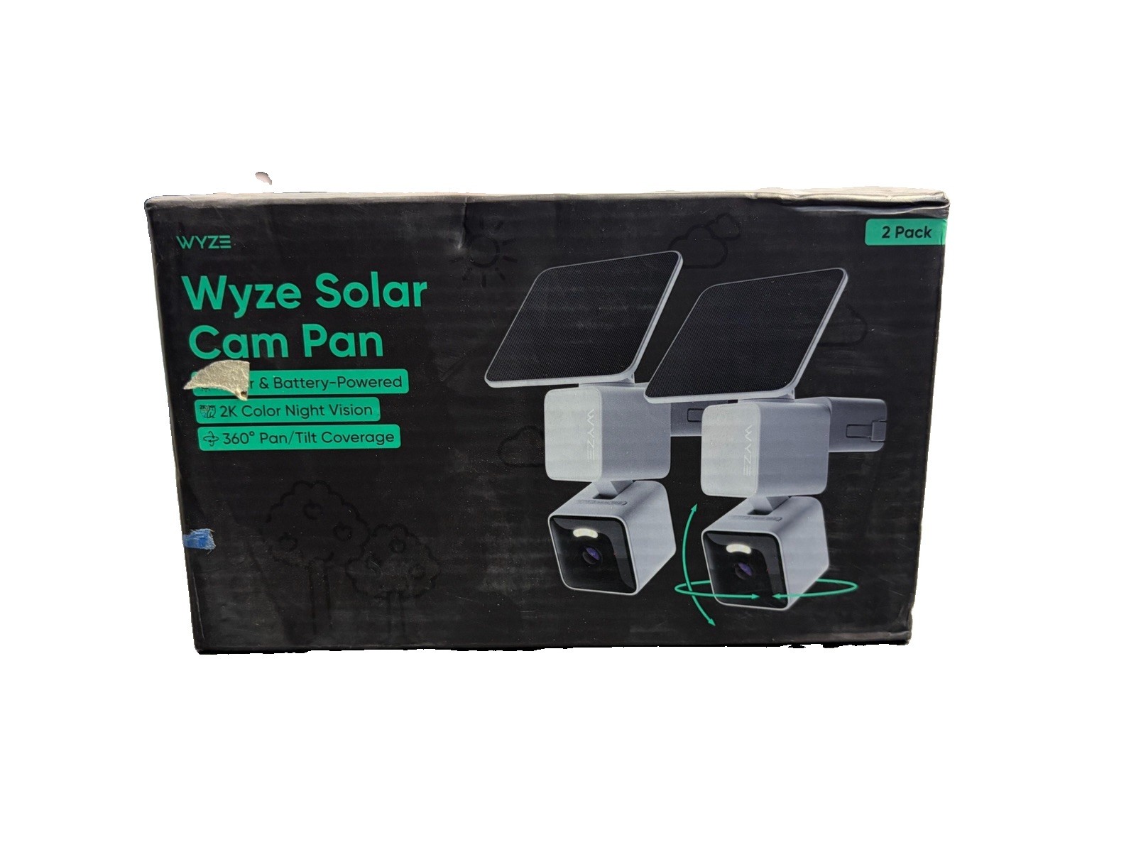 Wyze Solar Cam Pan 2 Pack 2K Battery Security Cameras w/ Solar Panels New