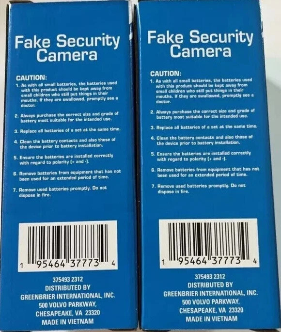 2 Pack Fake Security CCTV Camera Dummy Camera Black w Flashing Red LED Light